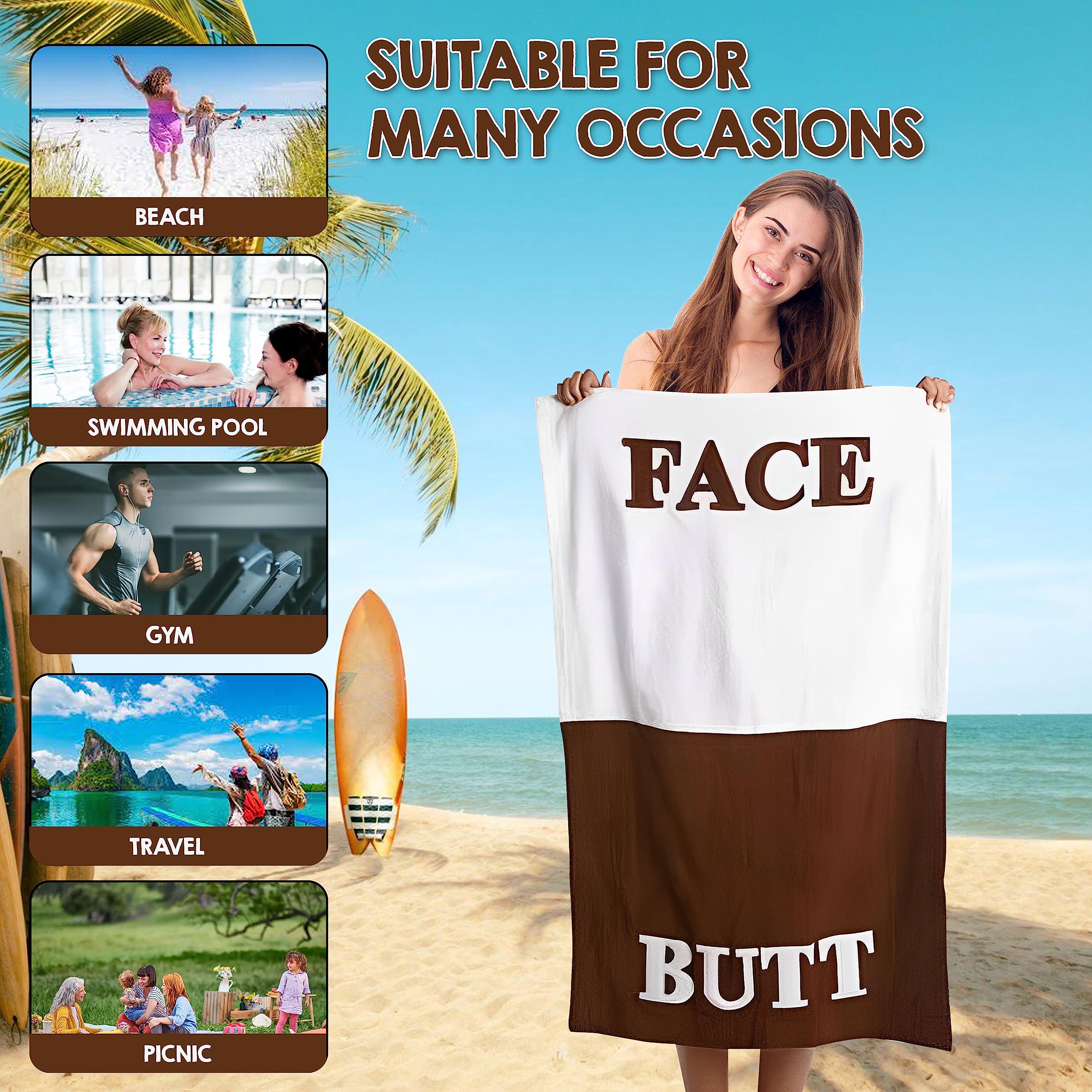 Kovot Bath Towel 100% Cotton Beach Towel 30'' X 56'' | Face/Butt Practical & Novelty Gift