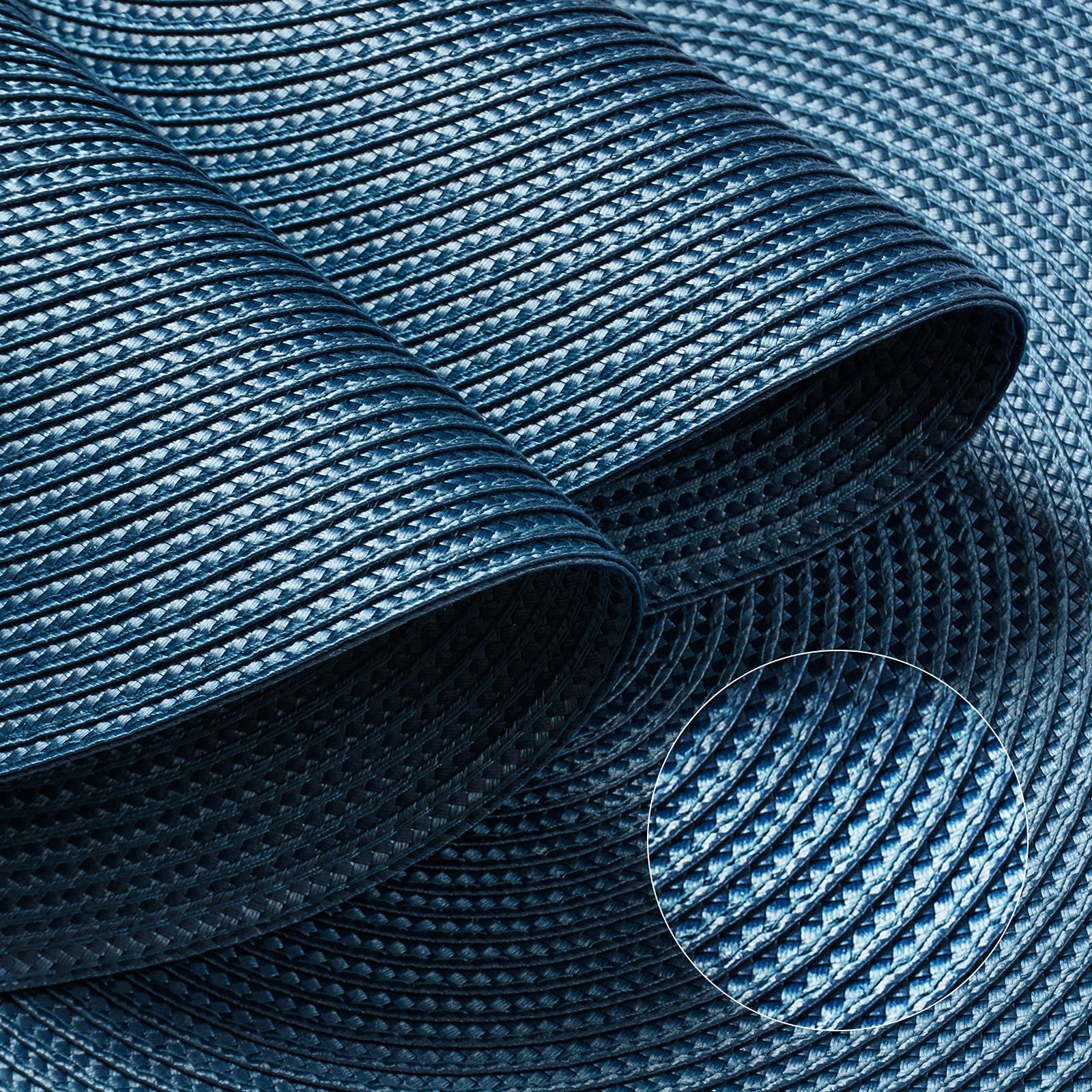 FunWheat Round Braided Placemats Set of 6, Washable Non-Slip Table Mats, 15 inch, Blue