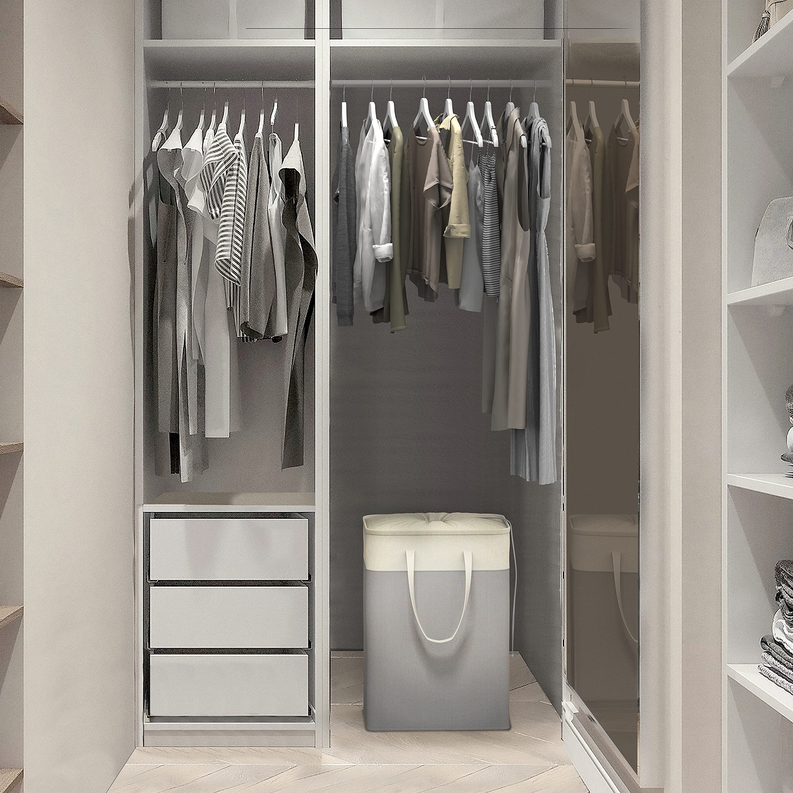 Simplehouseware Rectangle Terylene Cotton Collapsible Laundry Hamper Basket, Grey