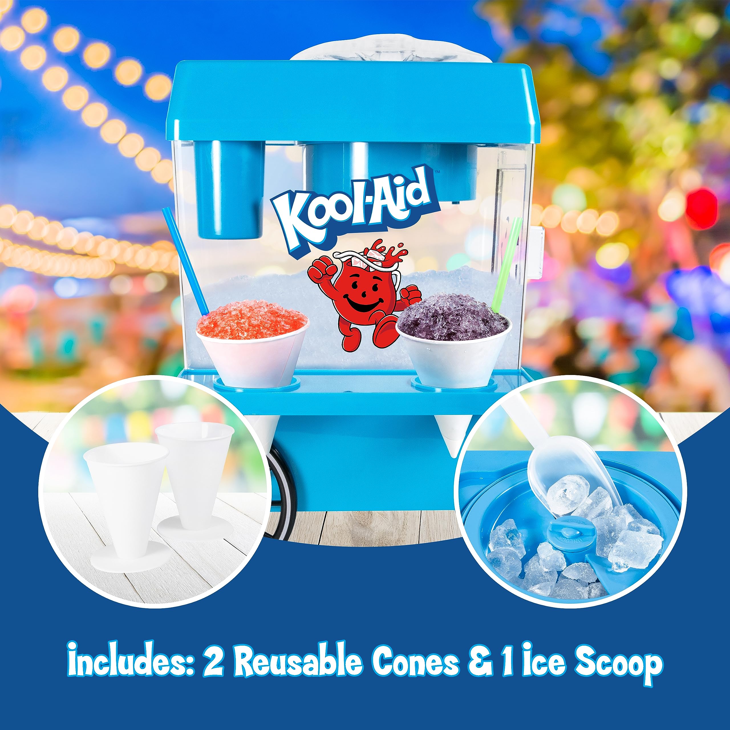 Nostalgia Kool-Aid Snow Cone Shaved Ice Machine - Retro Table-Top Slushie Machine Makes 20 Icy Treats - Includes 2 Reusable Plas