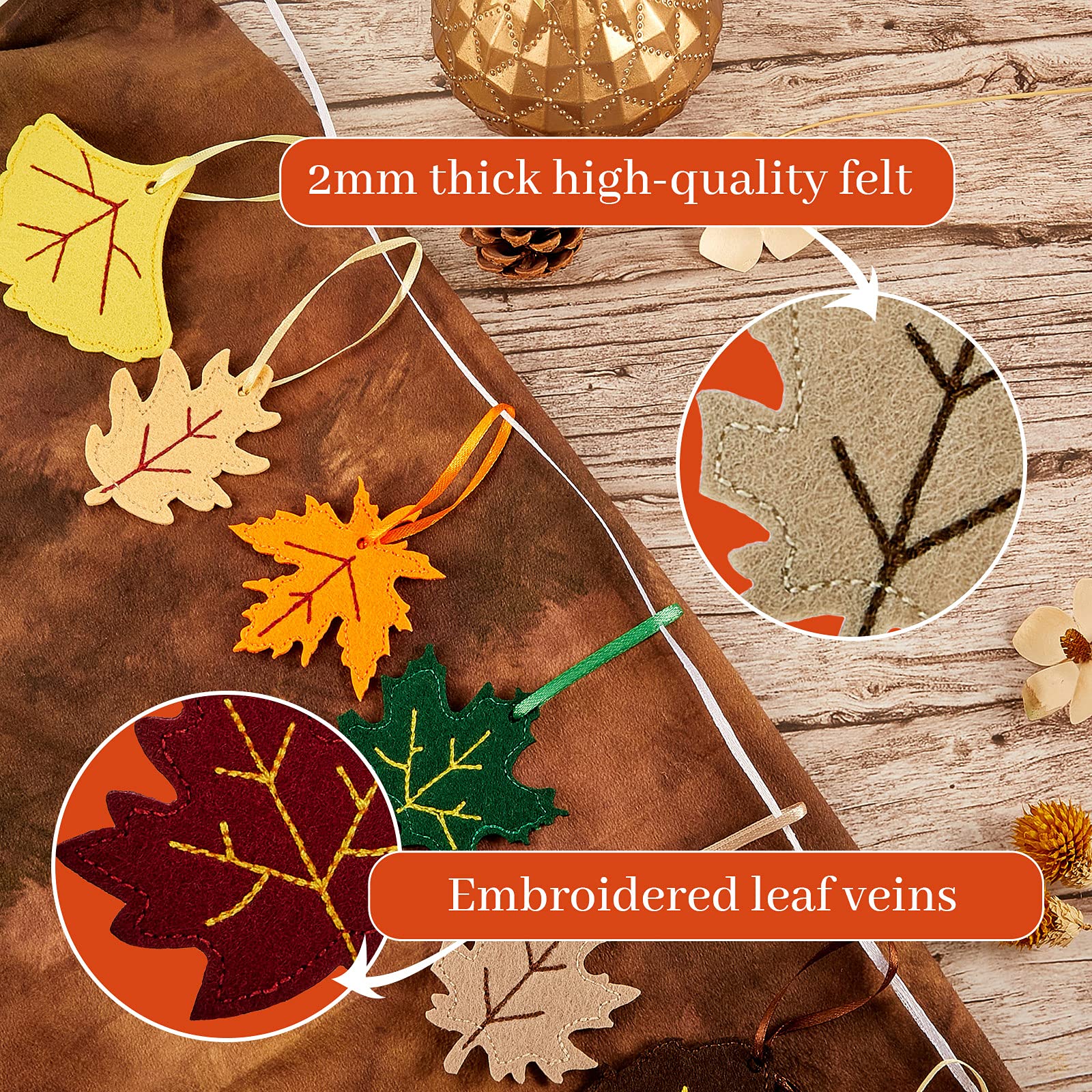 Tegeme 24 Pieces Thanksgiving Felt Ornaments Fall Hanging Decoration for Tree Maple Leaf Cutouts Decor for Thanksgiving Theme Fa