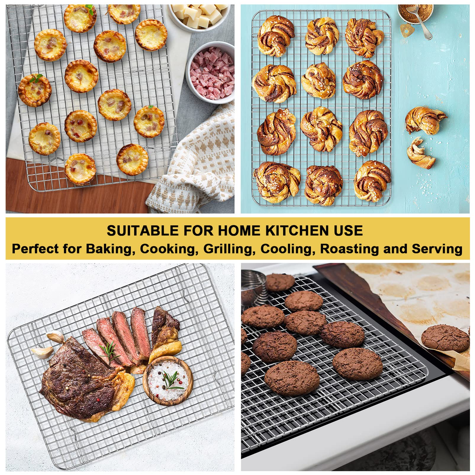 P&P Chef Baking Racks For Cooking, 2-Pack 16.6 Inch Cooling Rack, Stainless Steel Grid Rack Cooling Rack For Even Cook, Oven & D