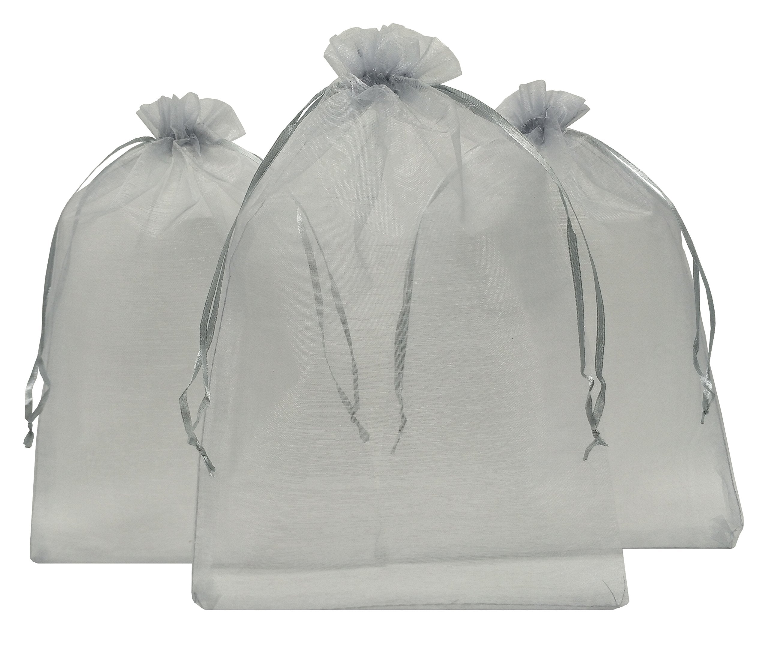 Ankirol 100pcs Sheer Organza Favor Bags 8 X 12 inch Large Organza Drawstring Bags (grey)