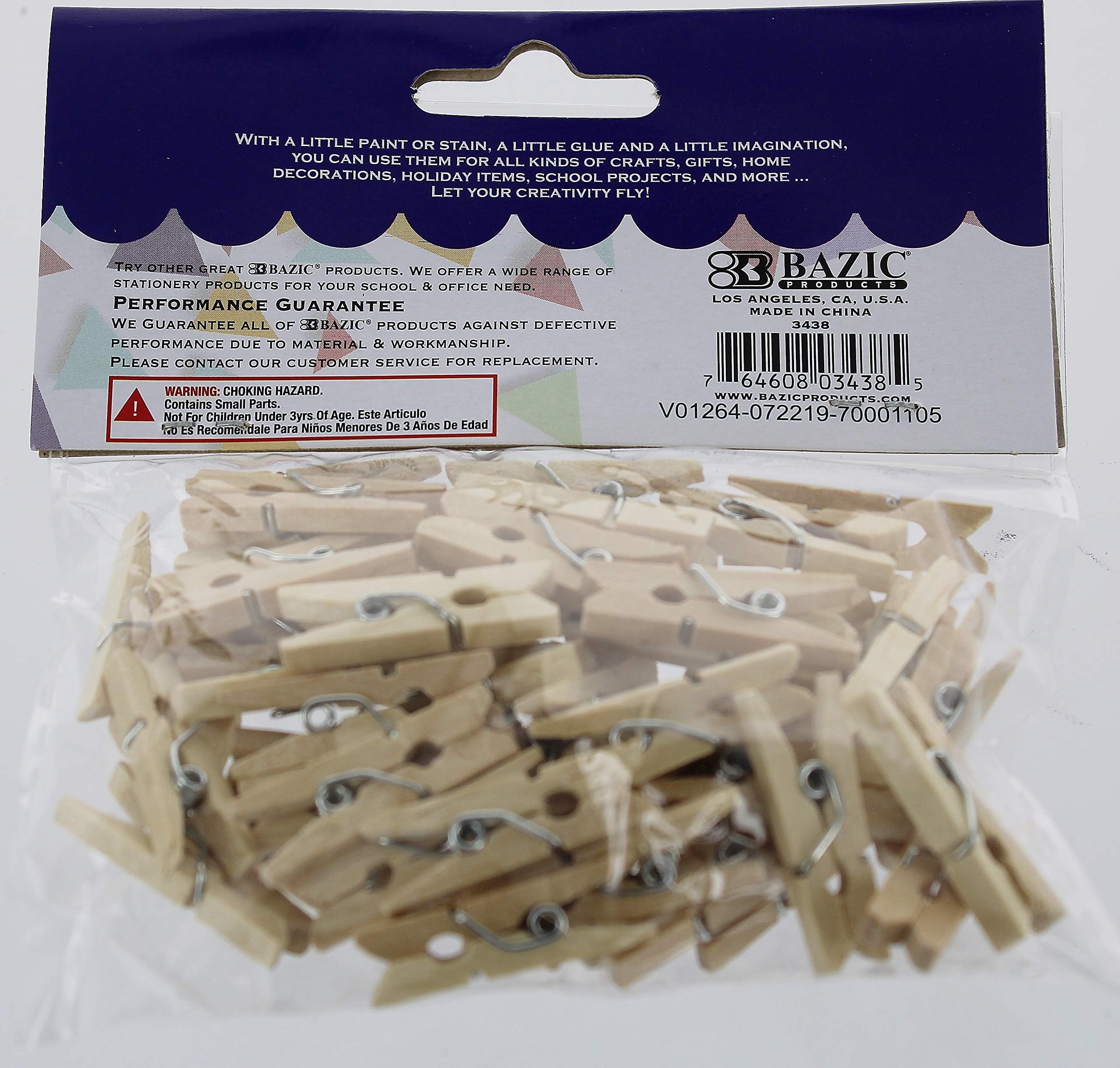 Bazic Mini Natural Clothespins, Wood, 50 Per Pack (3438-24P)