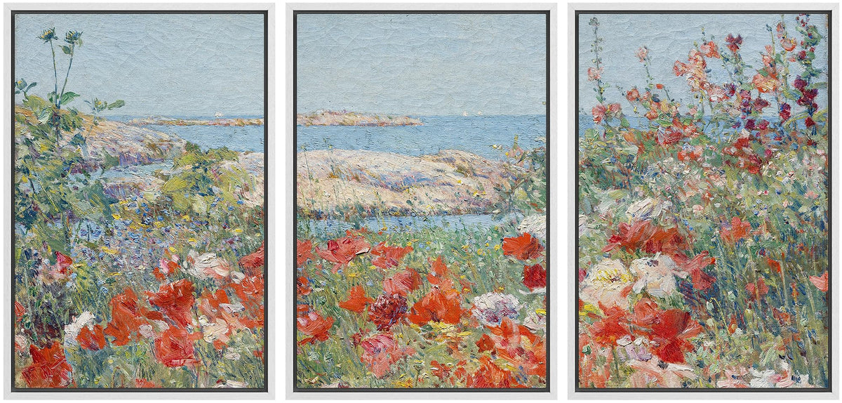 Wall26 Framed Canvas Print Wall Art Set Watercolor Pastel Flower Field Coastal Landscape Nature Wilderness Illustrations Modern
