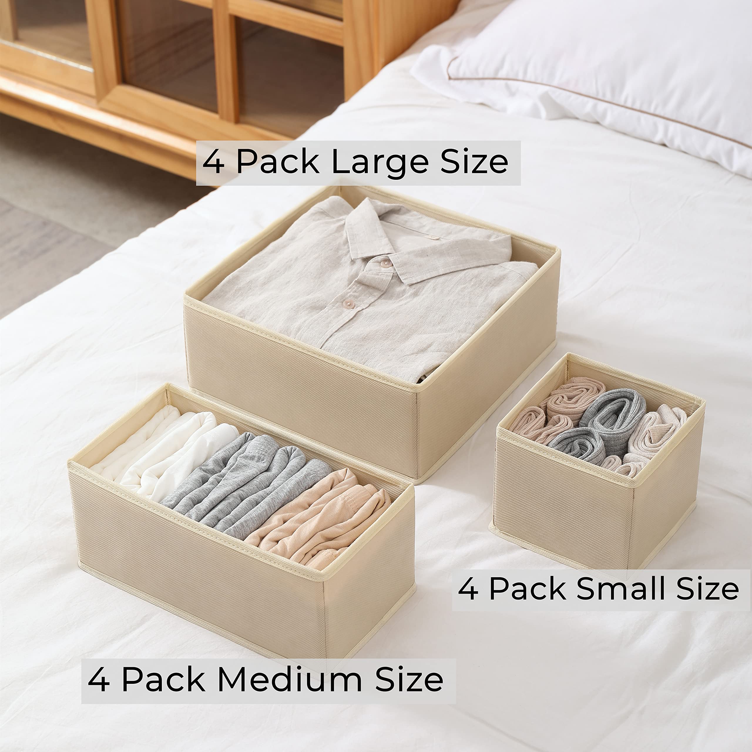 12 Pack Drawer Organizers, Drawer Dividers Storage Bins, Foldable Drawer Organizers for Clothing, Cloth Clothes Drawer Organizer