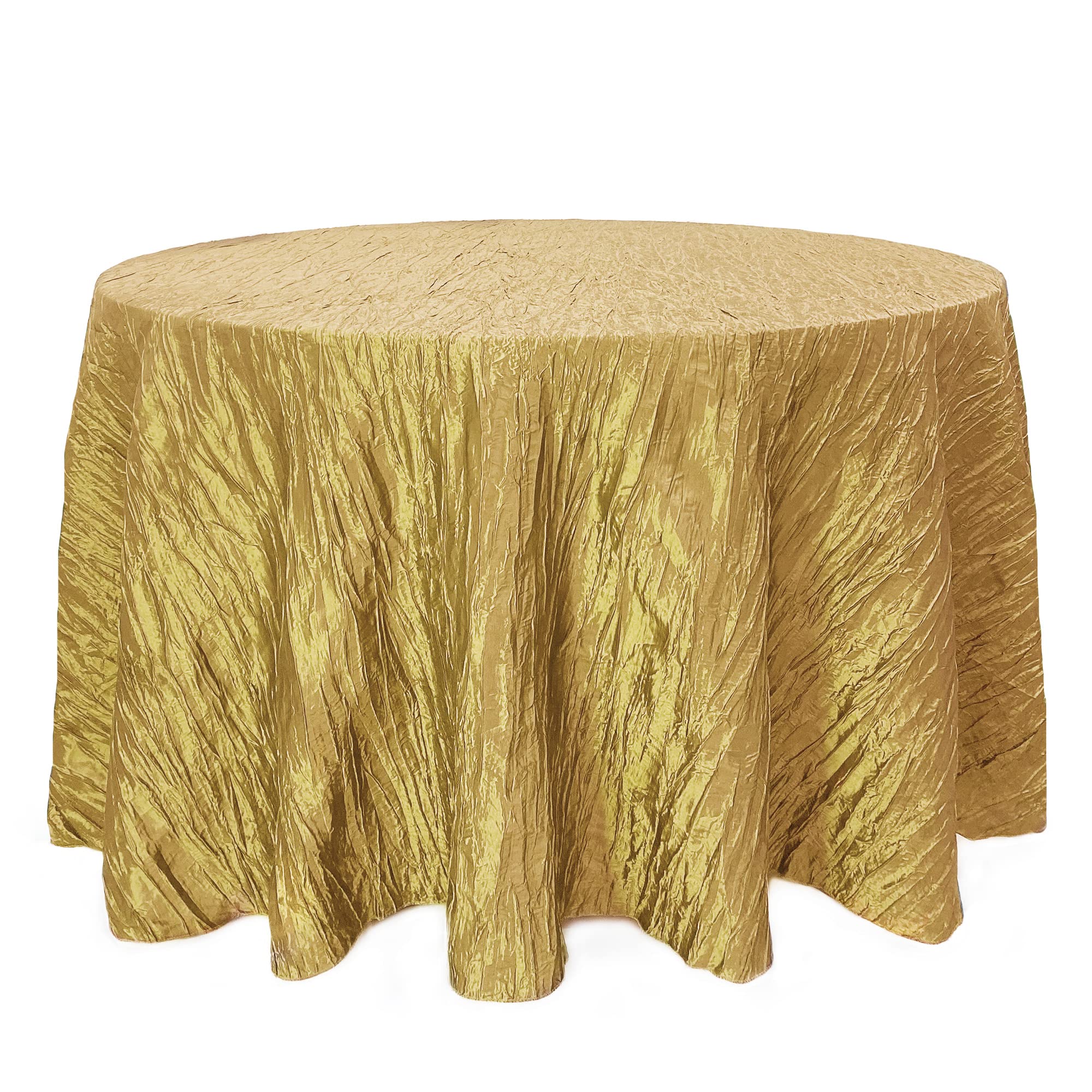 Your Chair Covers - 120 Inch Round Crinkle Taffeta Tablecloth - Gold, Crushed Shiny Dining Table Cloth For Wedding Party Birthda