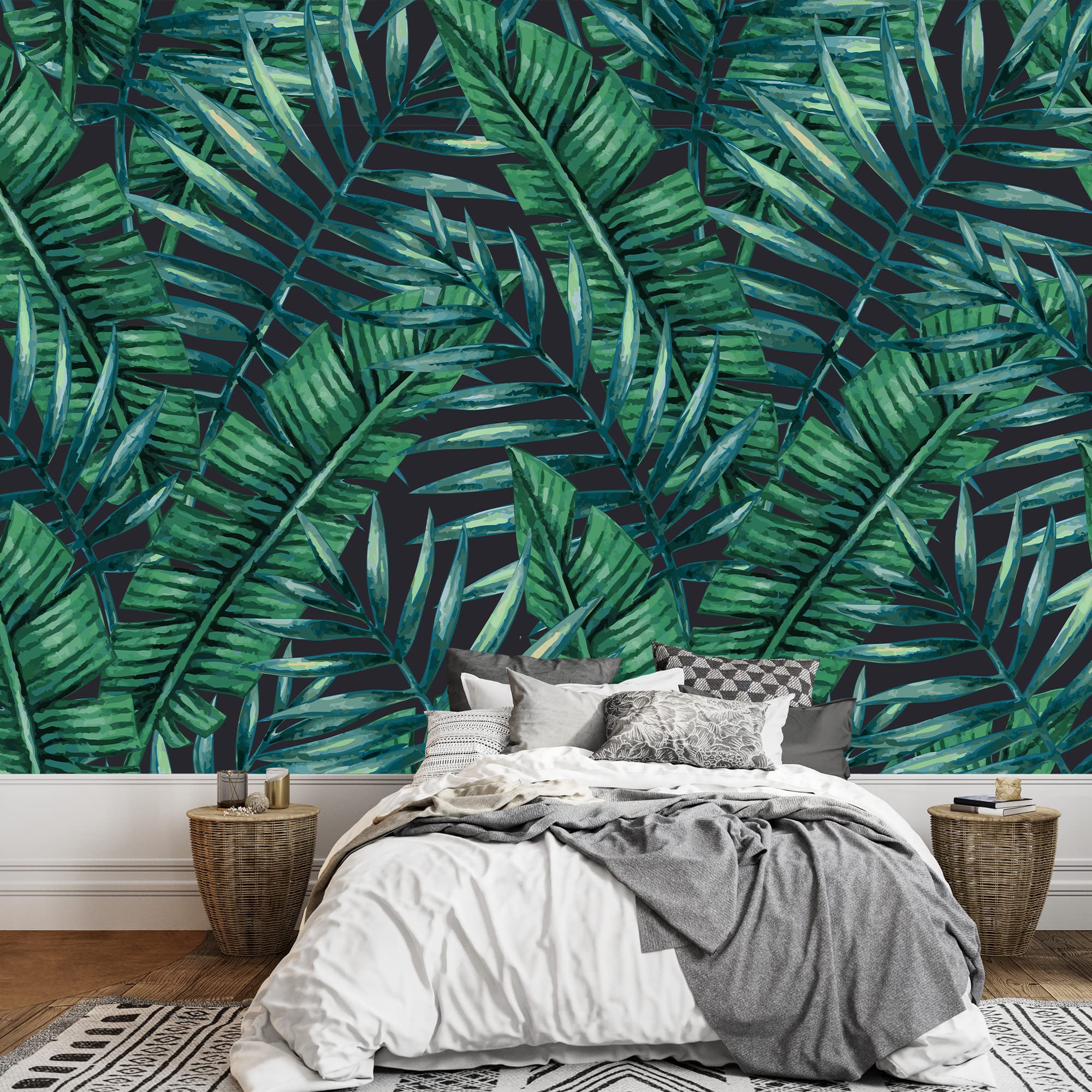 Wall26 - Watercolor Tropical Palm Leaves Seamless Pattern. Vector Illustration. - Removable Wall Mural | Self-Adhesive Large Wal