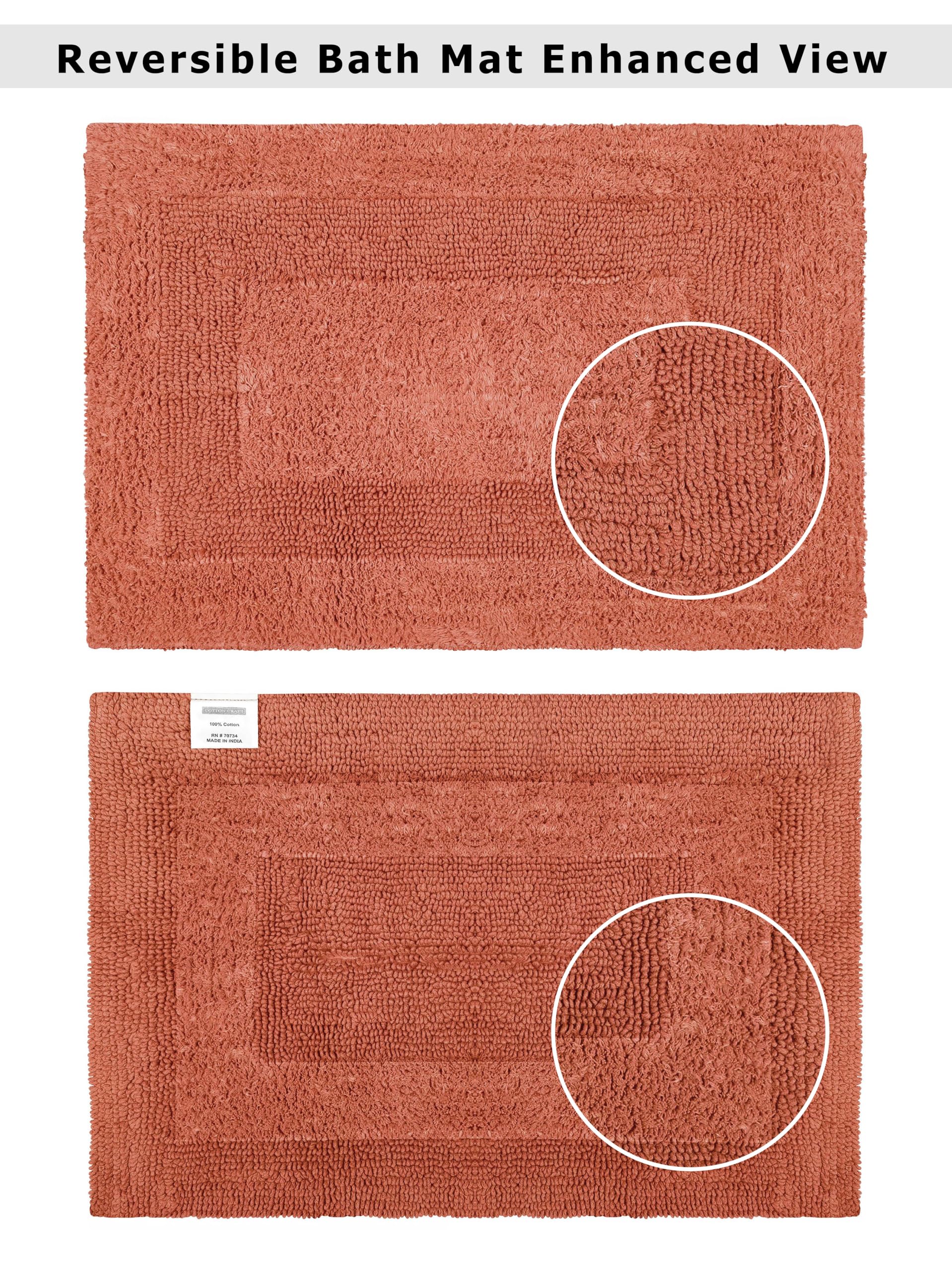 Cotton Craft Luxurious Bath Mat Rug - Set Of 2 Reversible Heavyweight Step Out Bath Mats For Bathroom Floor, Tub And Shower - Pu