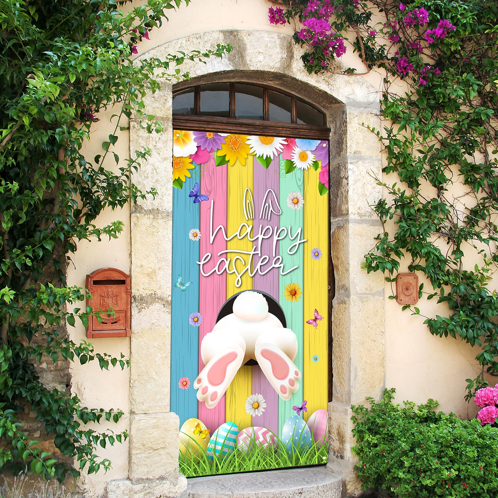 Easter Door Cover Bunny Egg Rabbit Decor Daisy Decorations Door Banner Farmhouse Holiday Decor Pattern Easter Season Supplies Fo