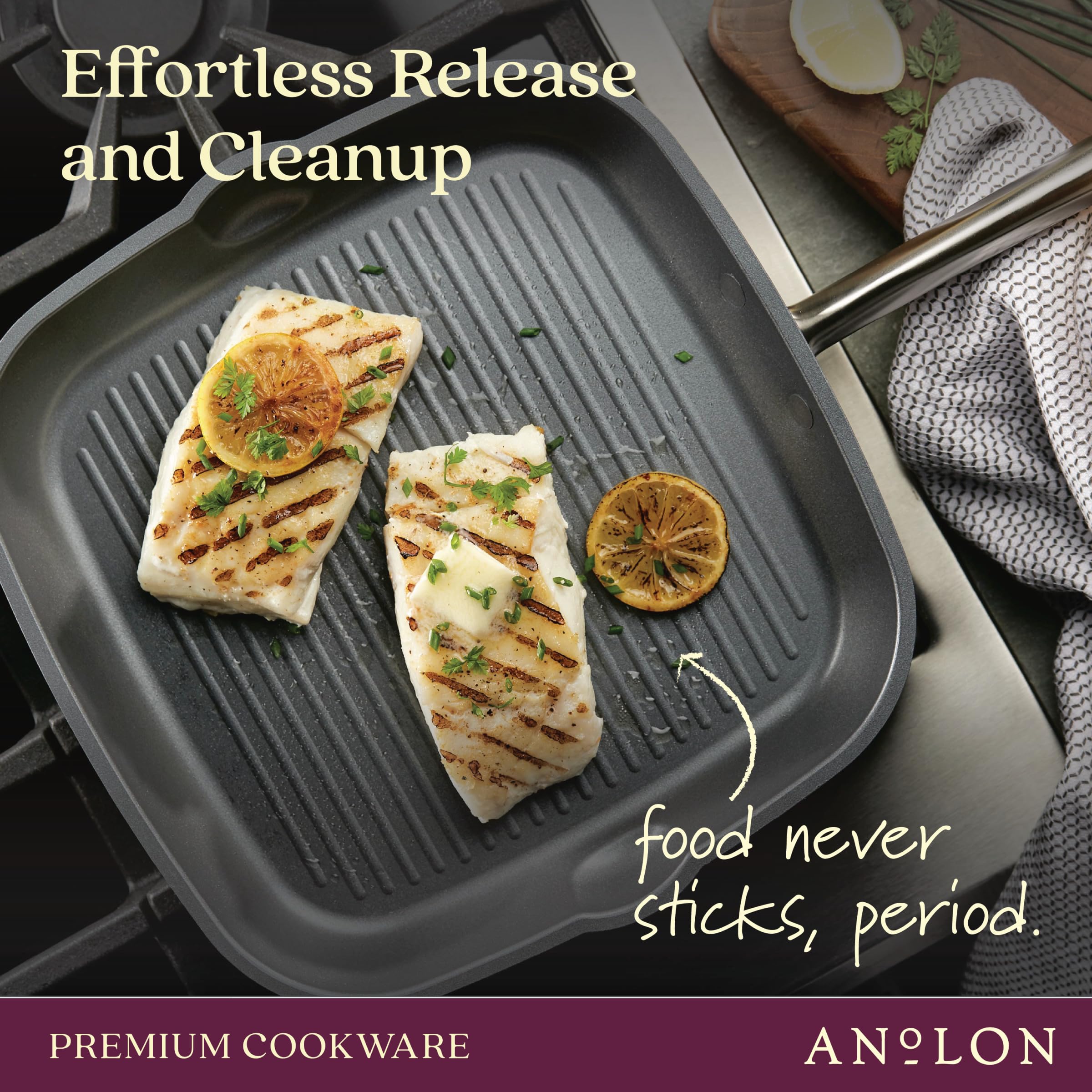 Anolon Accolade Forged Hard Anodized Nonstick Square Grill Pan/Griddle With Spouts, 11 Inch - Moonstone Gray