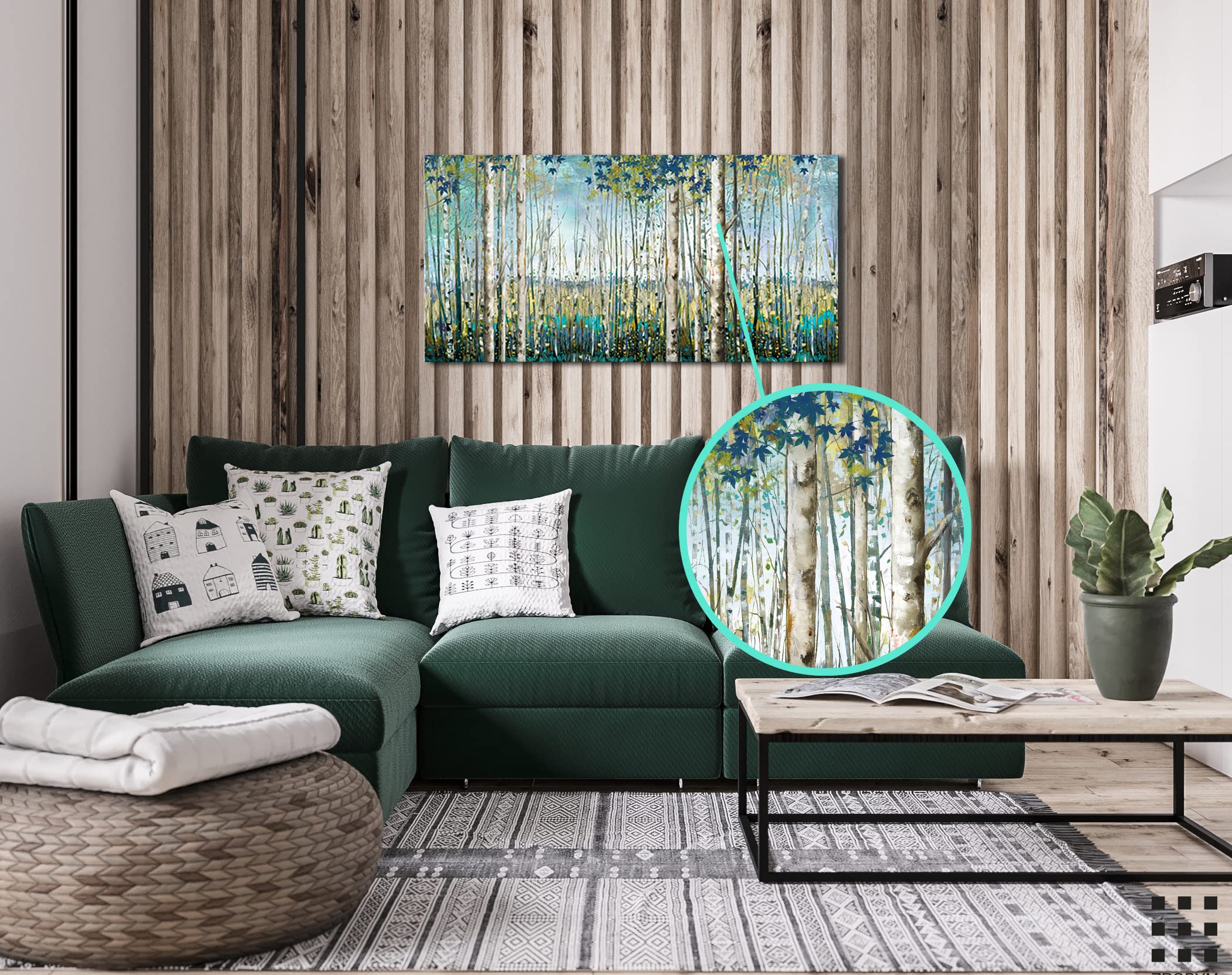 Pogusmavi Green View White Birch Forest Canvas Painting Wall Art Decor Nature Plant Picture Wildlife Trees Landscape Artwork Hom