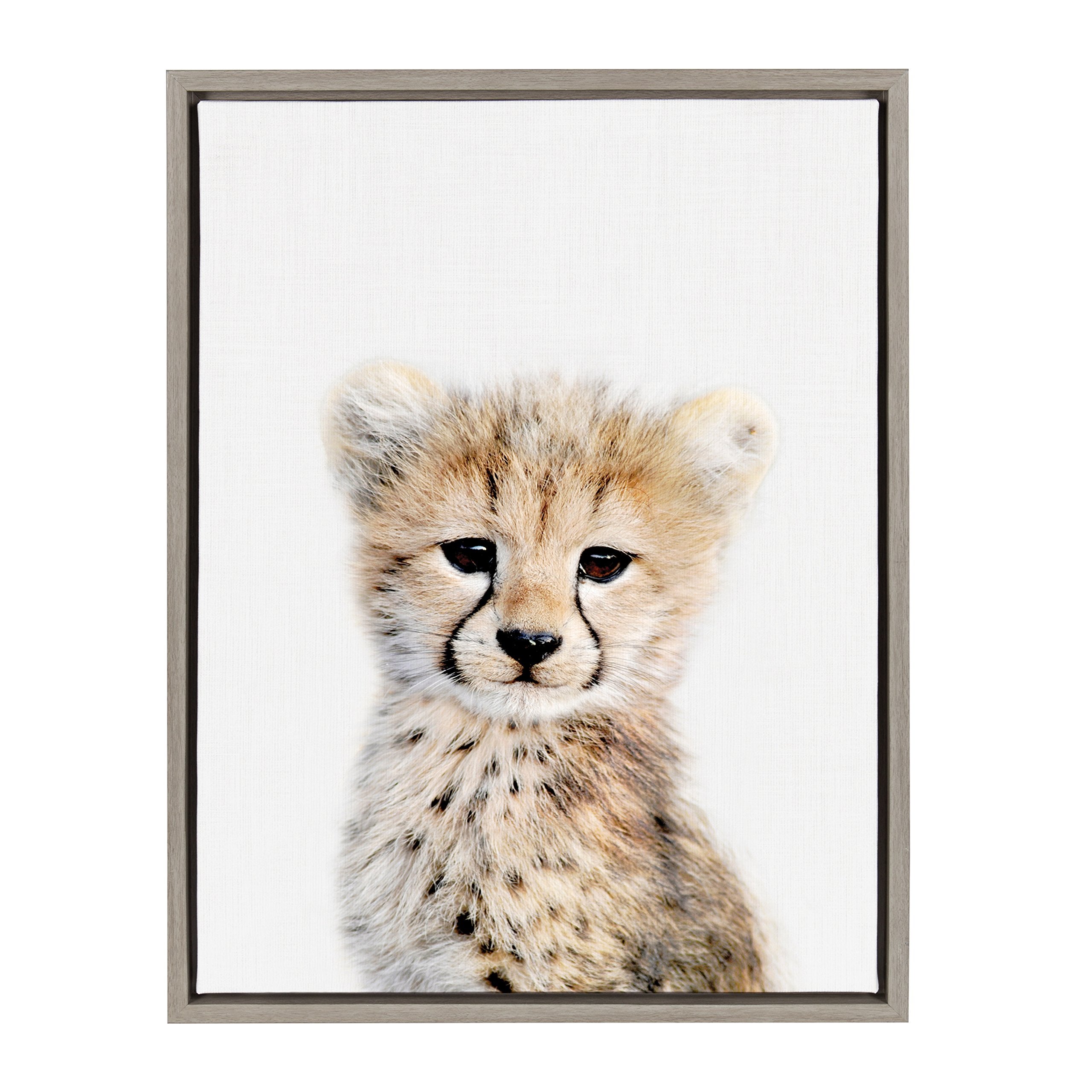 Kate And Laurel Sylvie Baby Cheetah Animal Print Portrait Framed Canvas Wall Art By Amy Peterson, 18X24 Gray