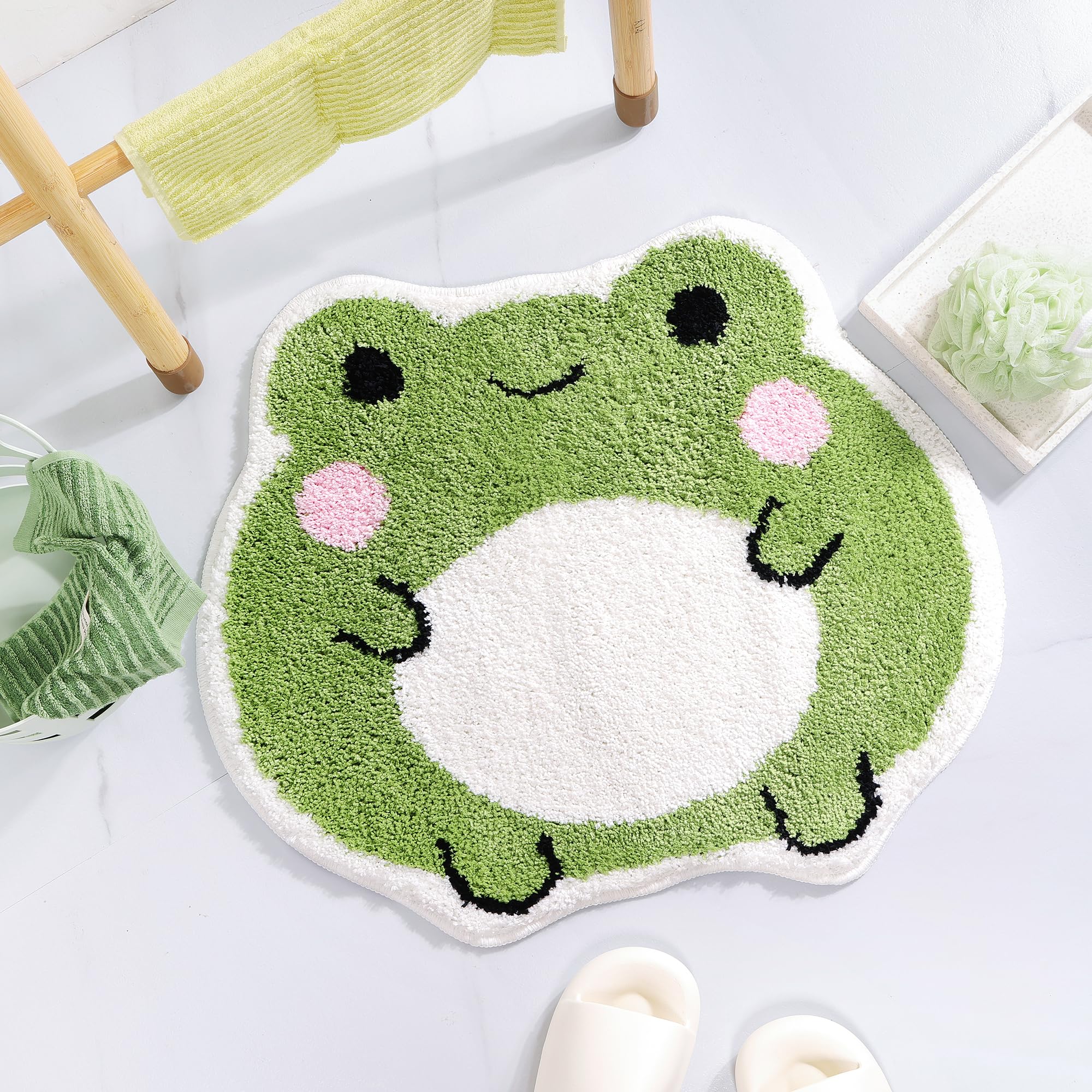 Panstar Cute Bath Mat Non Slip Frog Bath Rug For Bathroom, Luxury Absorbent Bathroom Mats, Fun Animal Shaped Shaggy Shower Rugs