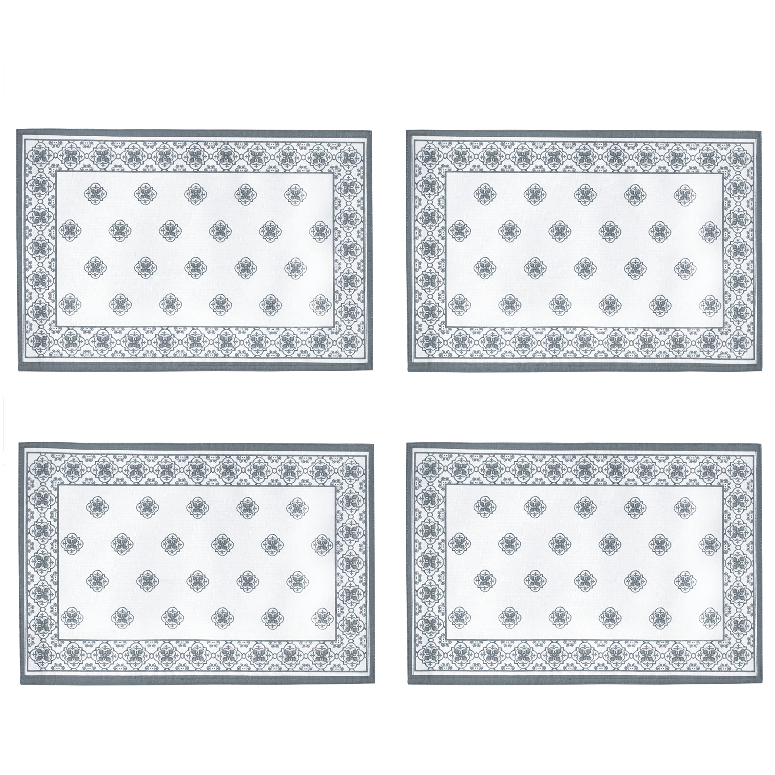 Newbridge Rectangle Fabric Placemats, Set Of 4 Placemats, Mykonos Grey Mediterranean, Indoor Outdoor Stain Resistant No-Iron Pla