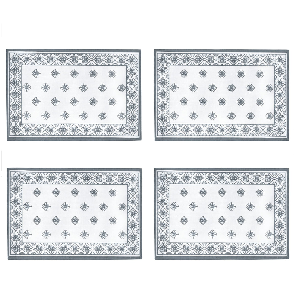 Newbridge Rectangle Fabric Placemats, Set Of 4 Placemats, Mykonos Grey Mediterranean, Indoor Outdoor Stain Resistant No-Iron Pla