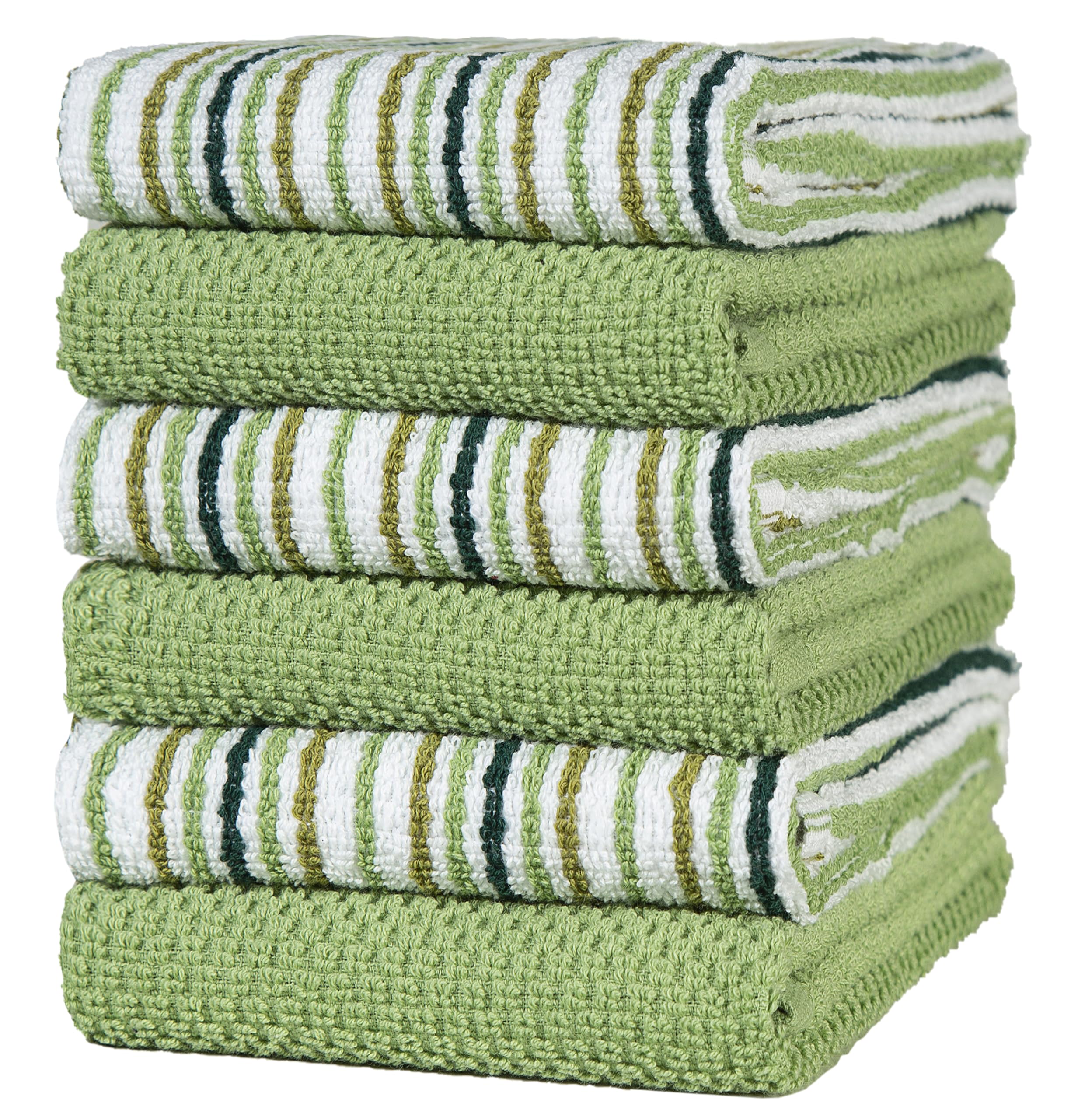 Sage 16x 26 Cotton Kitchen Towels - 6 Pack | Popcorn Stripe Design | 400 GSM Highly Absorbent Tea Towels Set with Hanging Loop