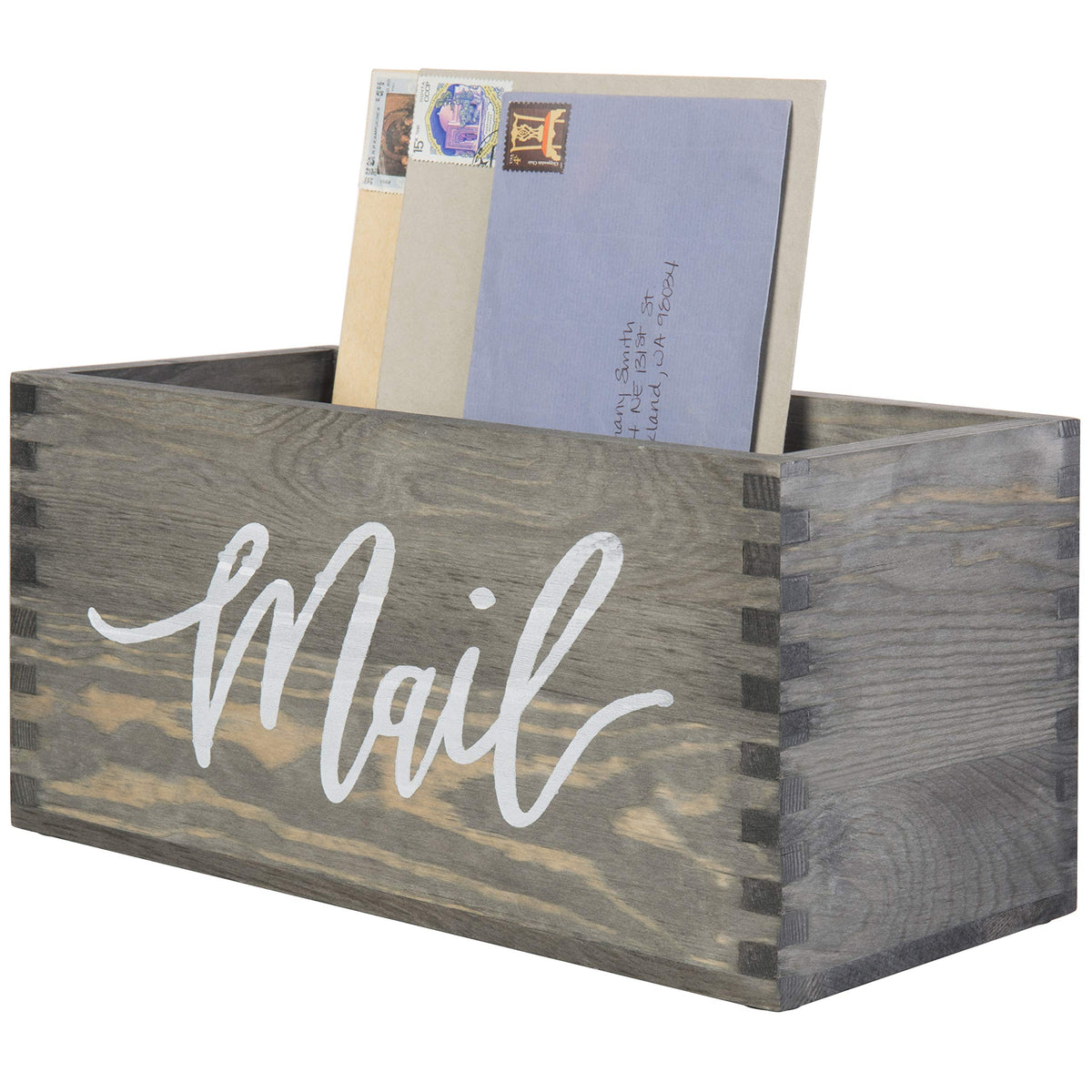 Mygift Rustic Gray Wood Desktop Mail Organizer Storage Box With Cursiv ...