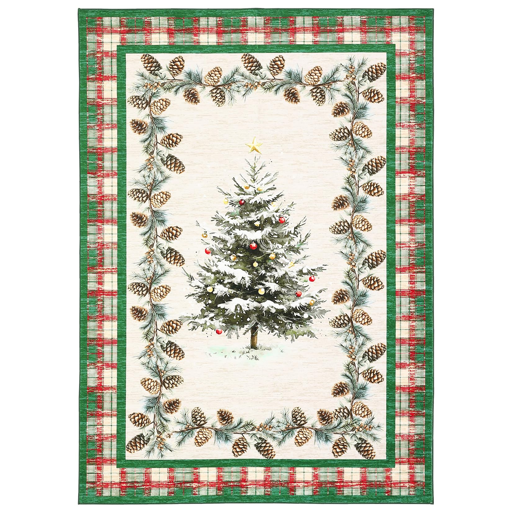 GarveeHome Green Christmas Rug 3x5 Washable Holiday Area Rugs for Living Room, Non-Slip Christmas Tree Checkered Rug for Bedroom