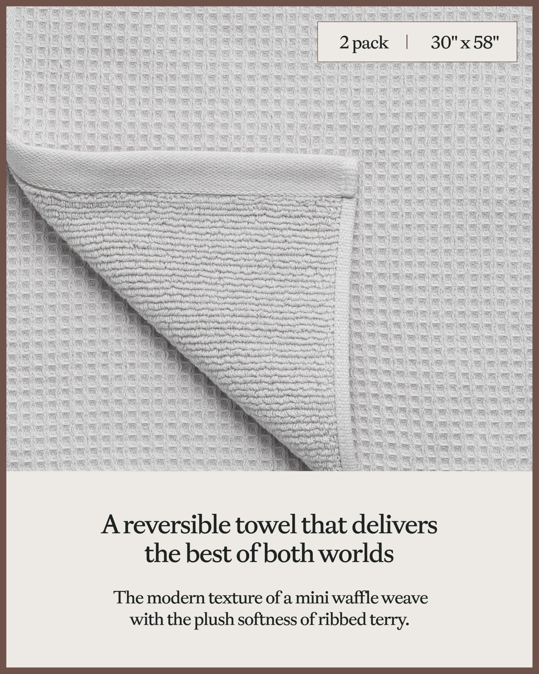 Cozy Earth Light Grey Waffle Bath Towels- Made From Cotton & Viscose From Bamboo, Plush, Absorbent, Soft