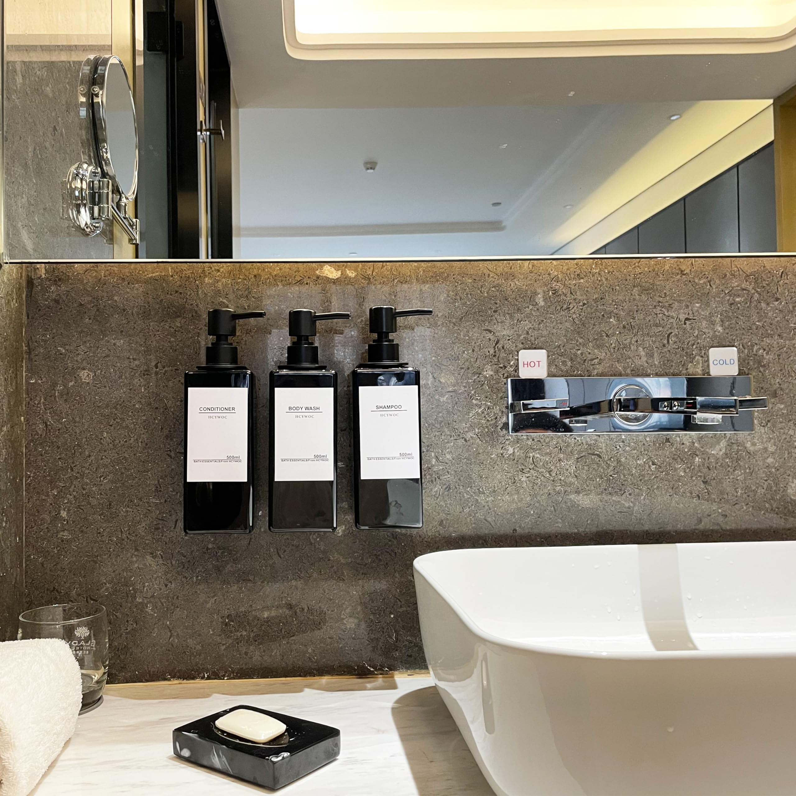 Hcywoc Shampoo Dispenser For Shower Wall, Shampoo And Conditioner Dispenser With 16 Waterproof Labels, No Drill Shower Soap Disp