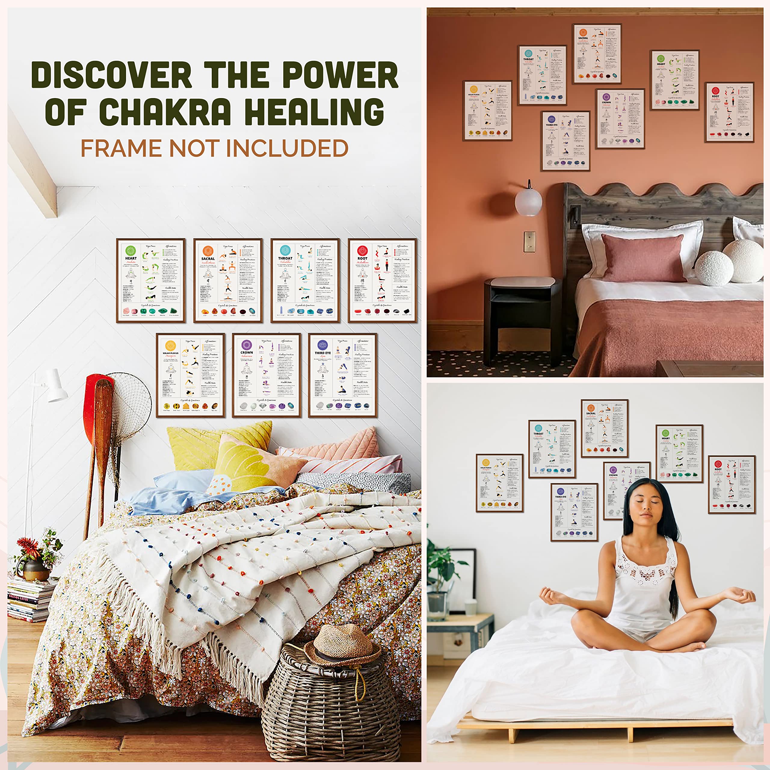 97 Decor Chakra Poster Yoga Pose Chart - 7 Chakra Decor, Chakra Wall Decor, Yoga Posters Meditation Pictures, Chakra Healing Art