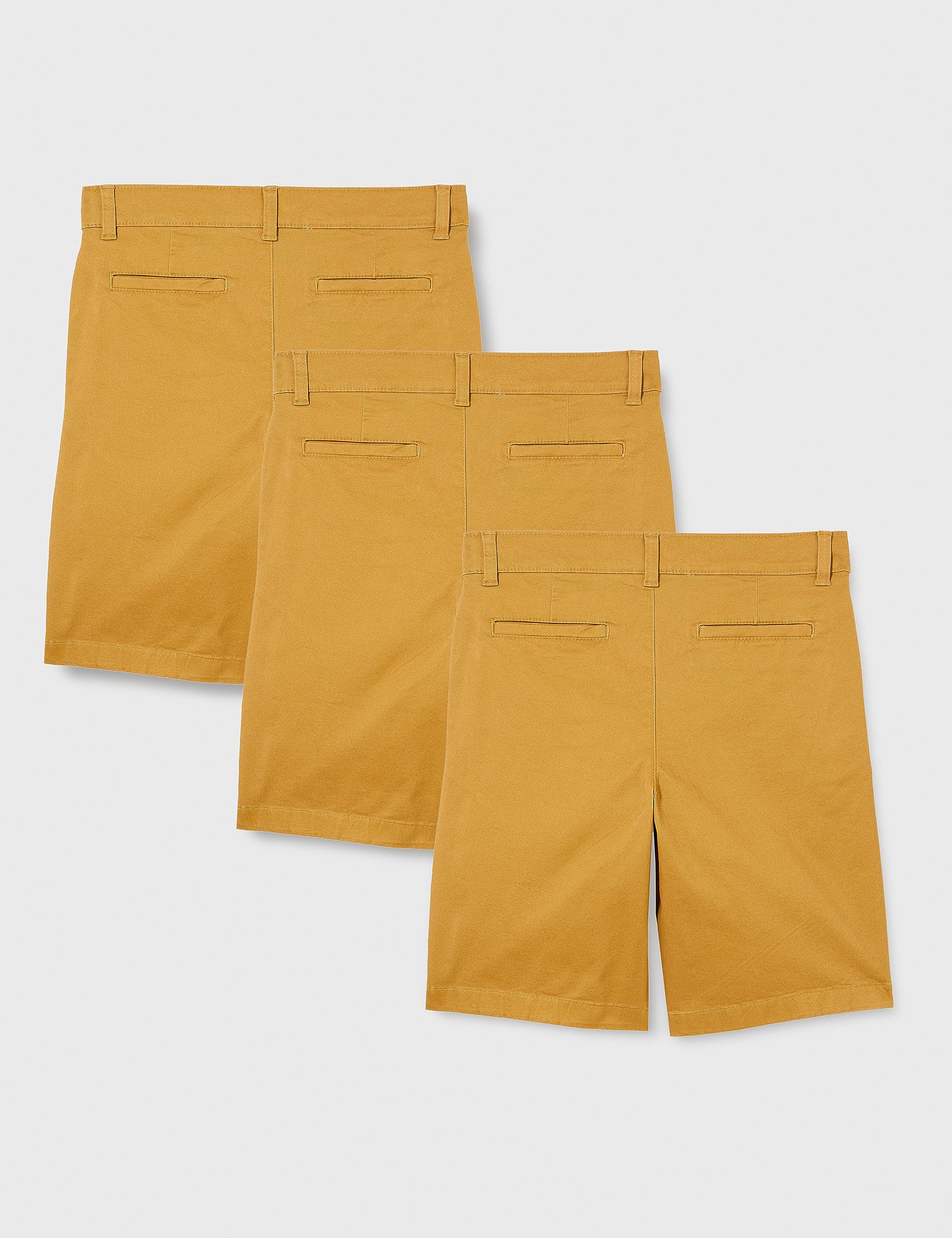Amazon Essentials Boys Uniform Woven Flat-Front Shorts, Pack Of 3, Dark Khaki Brown, 14