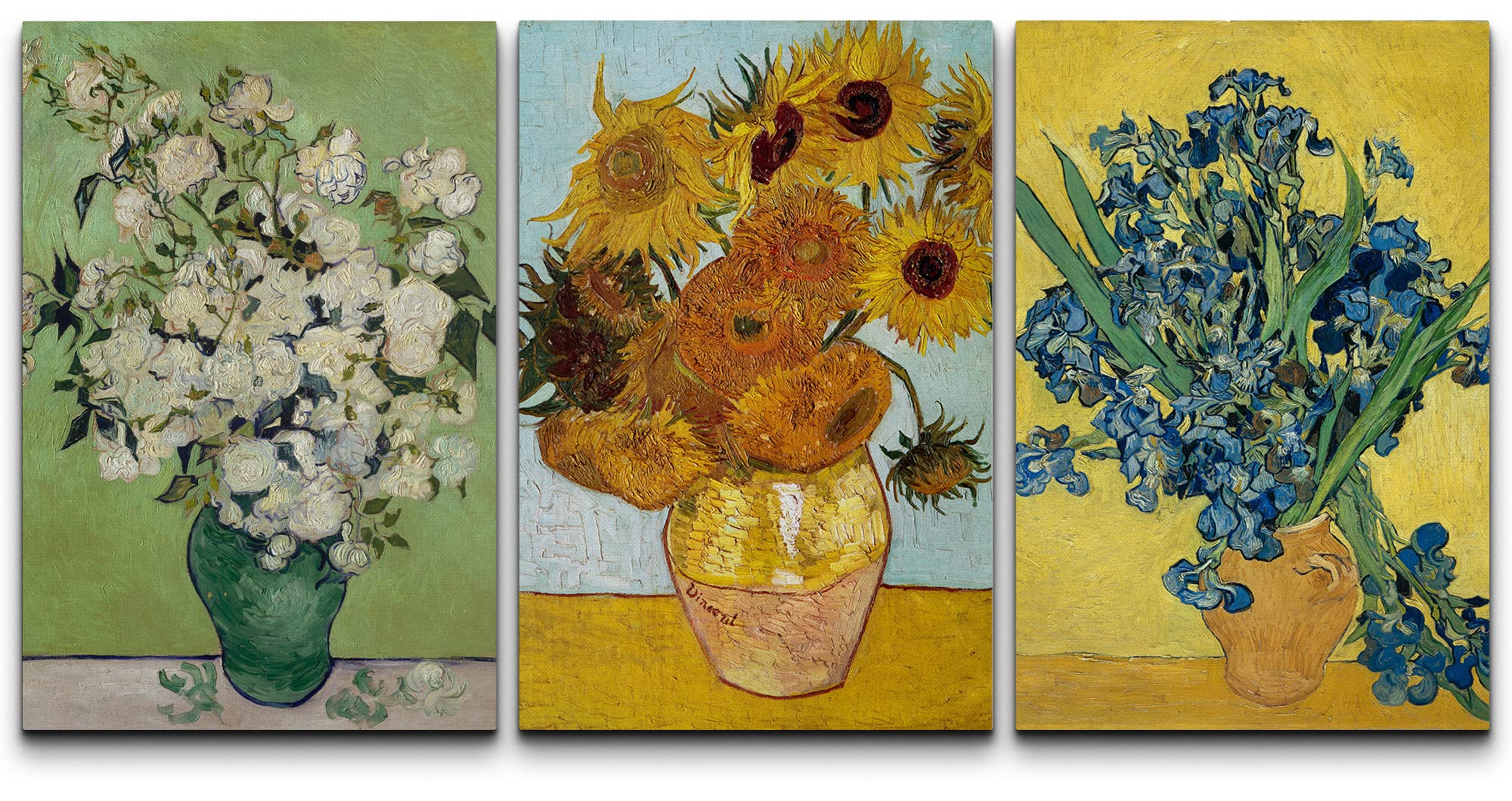 Wall26 Canvas Print Wall Art Set Poppy, Sunflower, Iris Flower Trio Vincent Van Gogh Classical Illustrations Fine Art Decorative
