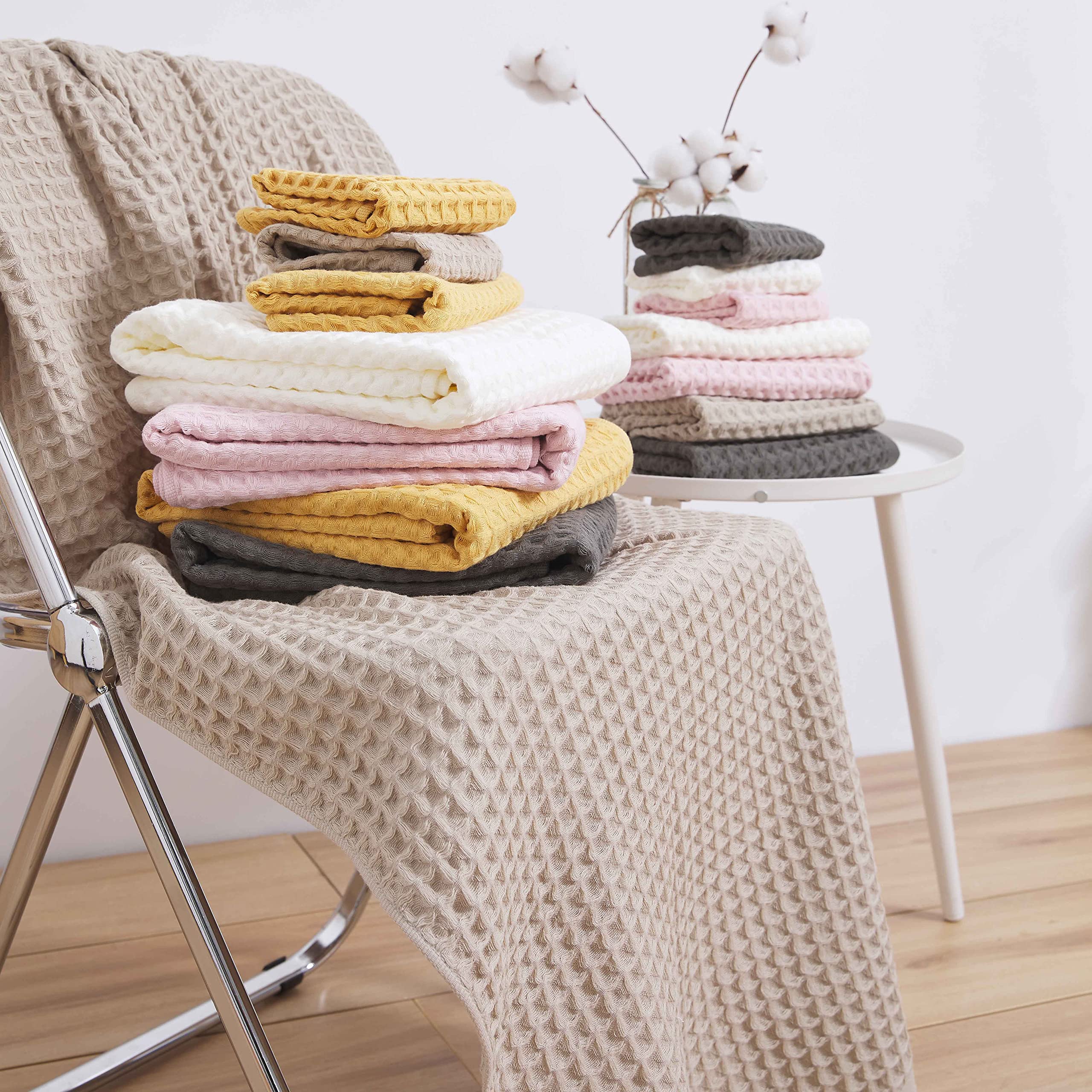 Yiluomo Yellow Summer Bath Towels 3 Pieces Soft 100% Cotton Family Towels, Highly Absorbent Quick-Drying Lightweight Spa Towels