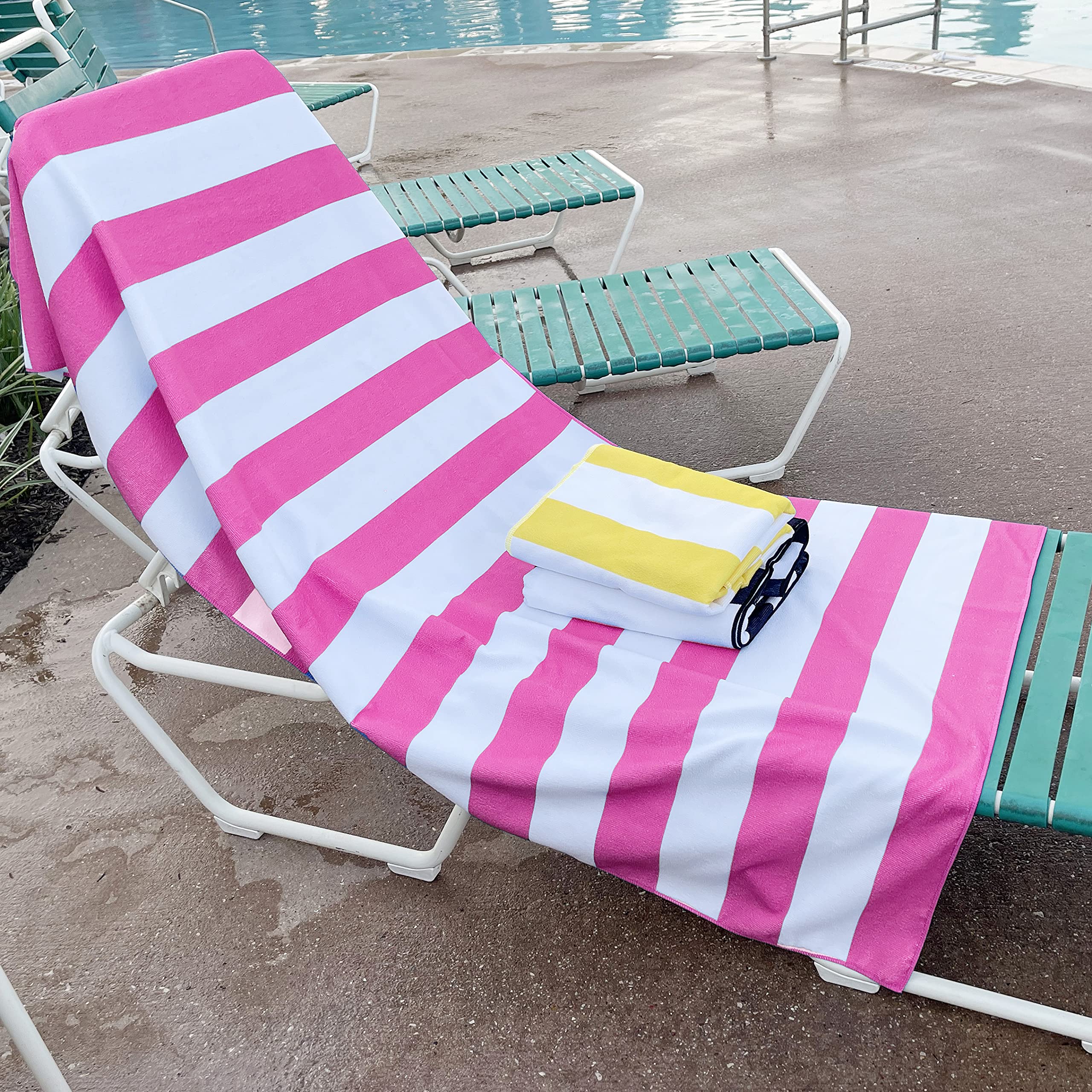 Allgala Oversize 40X70 Inch (1X1.8M) Cabana Stripe Design Microfiber Beach Towel-Pink (Pack Of 1)-Bt81209