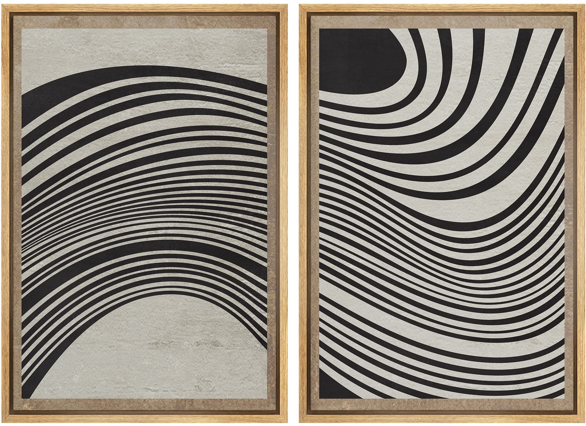 Signwin Framed Canvas Print Wall Art Set Mid-Century Spiral Wave Collage Abstract Shapes Cozy Neutral Minimal Decorative Nordic