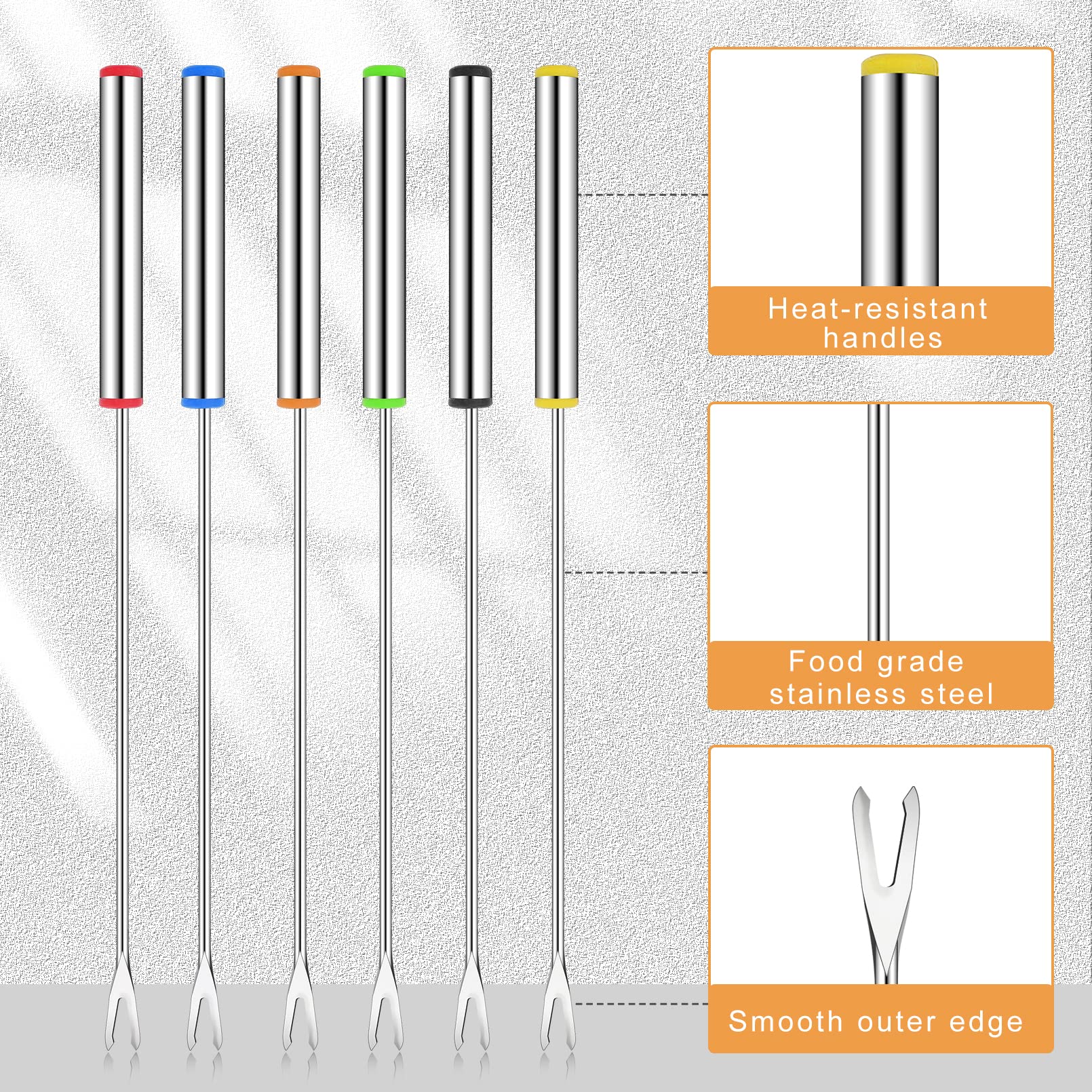 Vyndicca 18 Pcs Fondue Forks Stainless Steel,9.3Inch Color Coding Cheese Fondue Forks With Heat Resistant Handle,Fondue Sticks F
