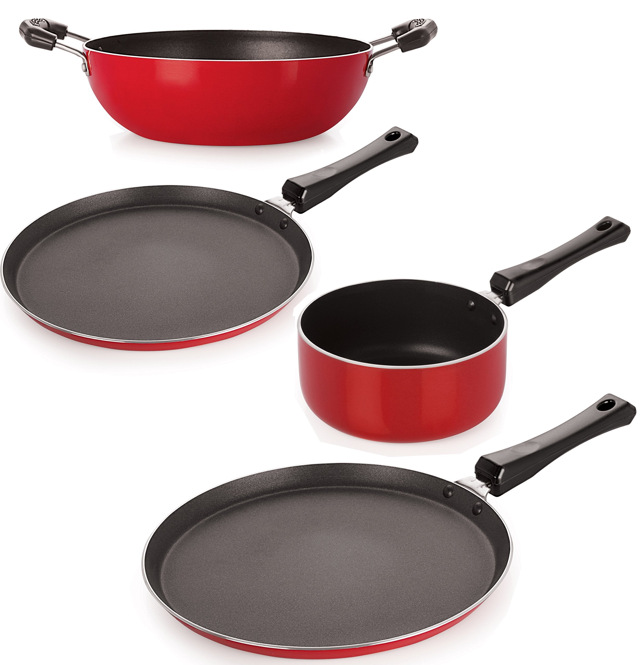Nirlon Aluminium NonStick Red & Black Color Cookware Utencils Combo Gift Set Offer With Lid