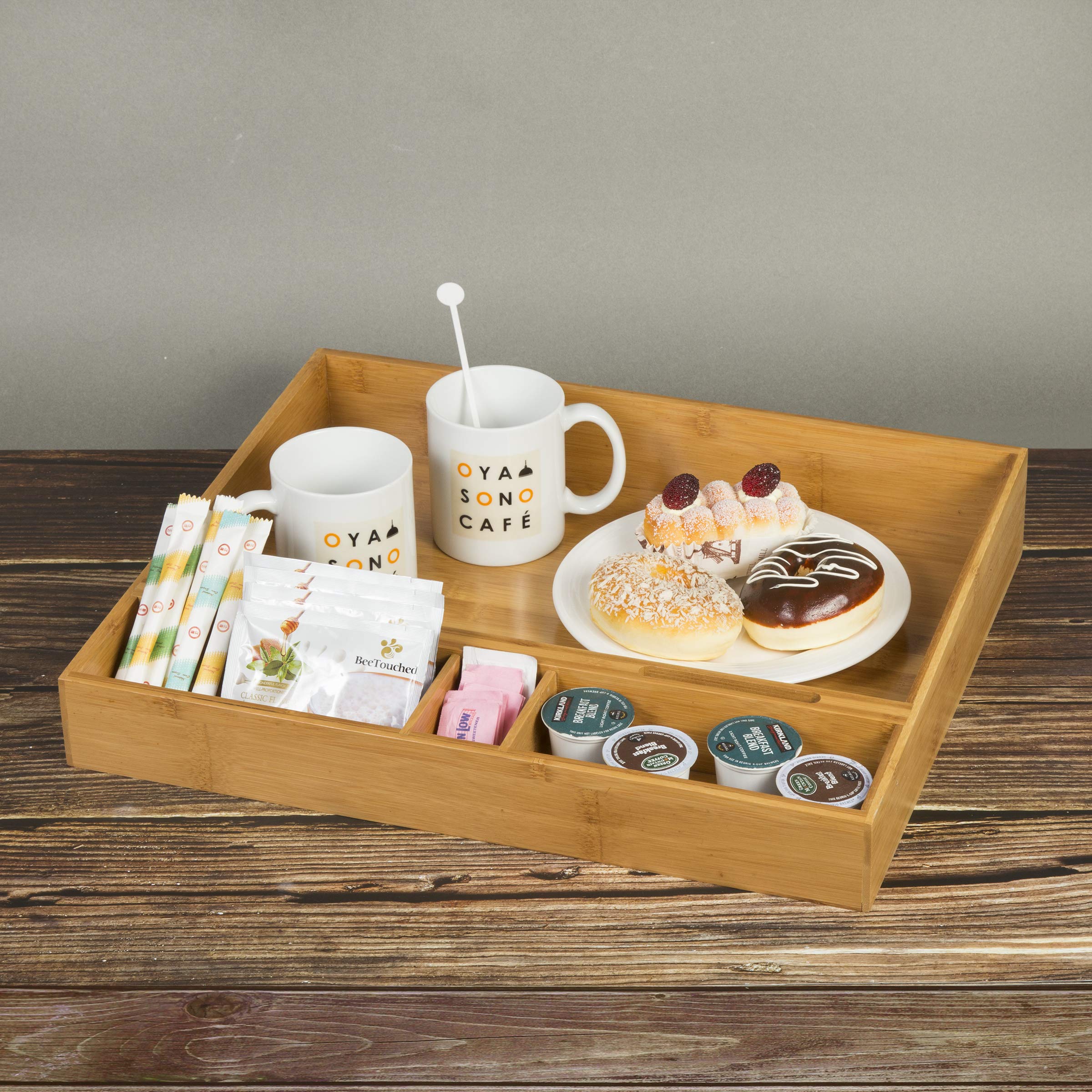 Creative Home Natural Bamboo Multipurpose Organizer Coffee Machine Accessories Storage Tray For Kitchen Countertop Dining Room,