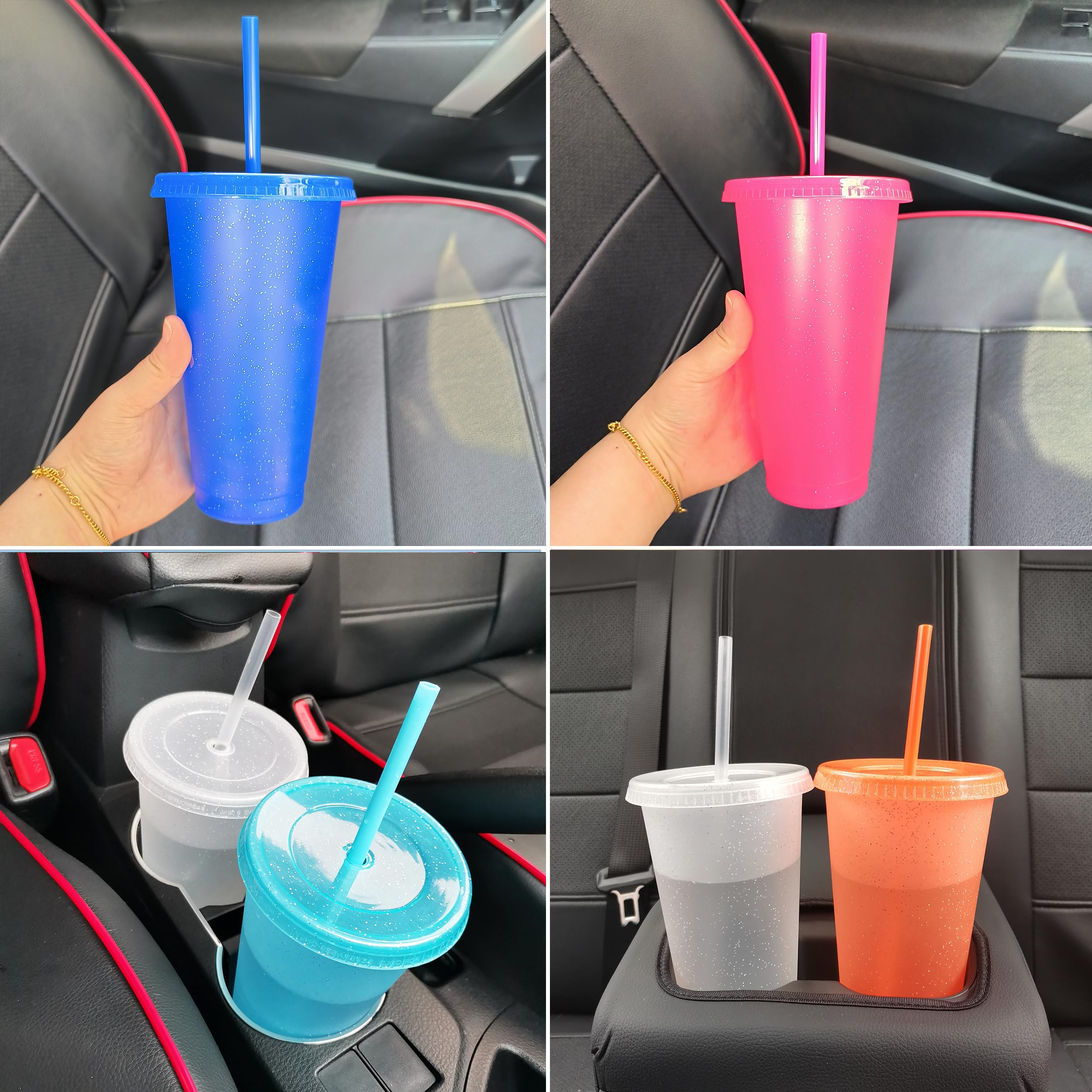 Suertestarry 24Oz Tumblers With Lids And Straws Bulk,Water Bottle Iced Coffee Travel Cup Cold Drink Cup Smoothie Cup,Reusable Pl