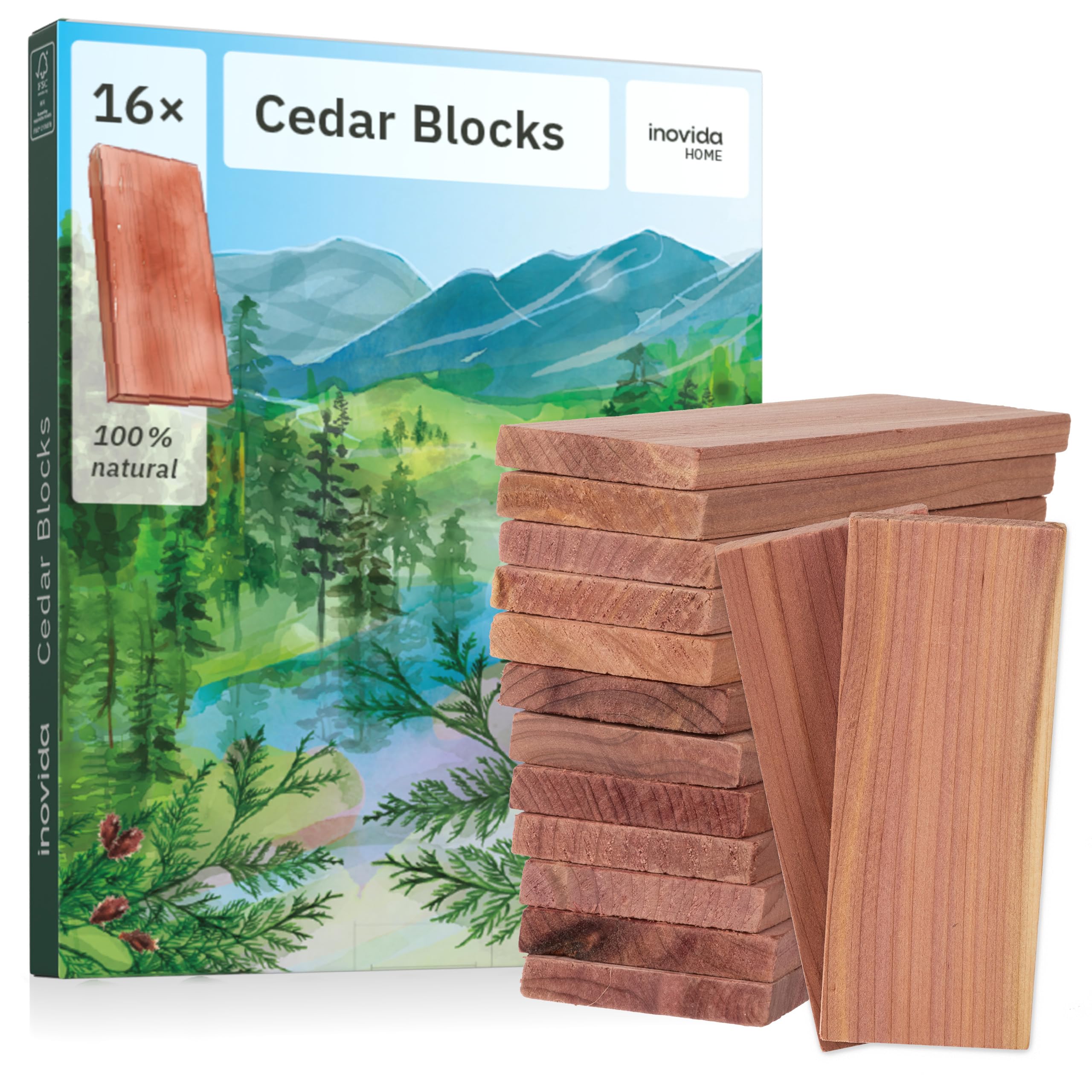 16 American Cedar Wood Blocks - Stop Clothes Damage - Wardrobe Freshener - Premium American Cedarwood Planks For Fresh Scent In