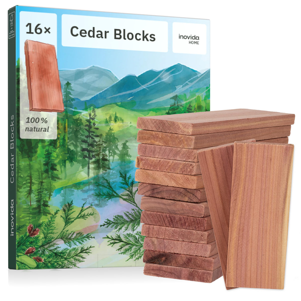 16 American Cedar Wood Blocks - Stop Clothes Damage - Wardrobe Freshener - Premium American Cedarwood Planks For Fresh Scent In