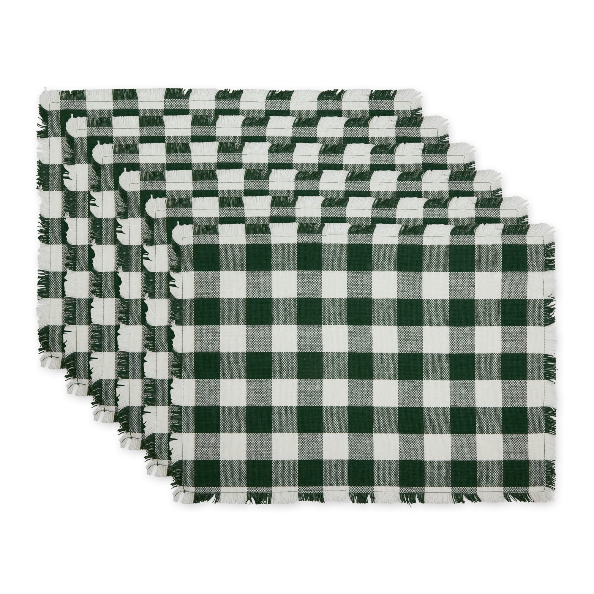 Dii Heavyweight Fringed Check Tabletop Collection, Placemat Set, 13X19, Hunter Green, 6 Piece