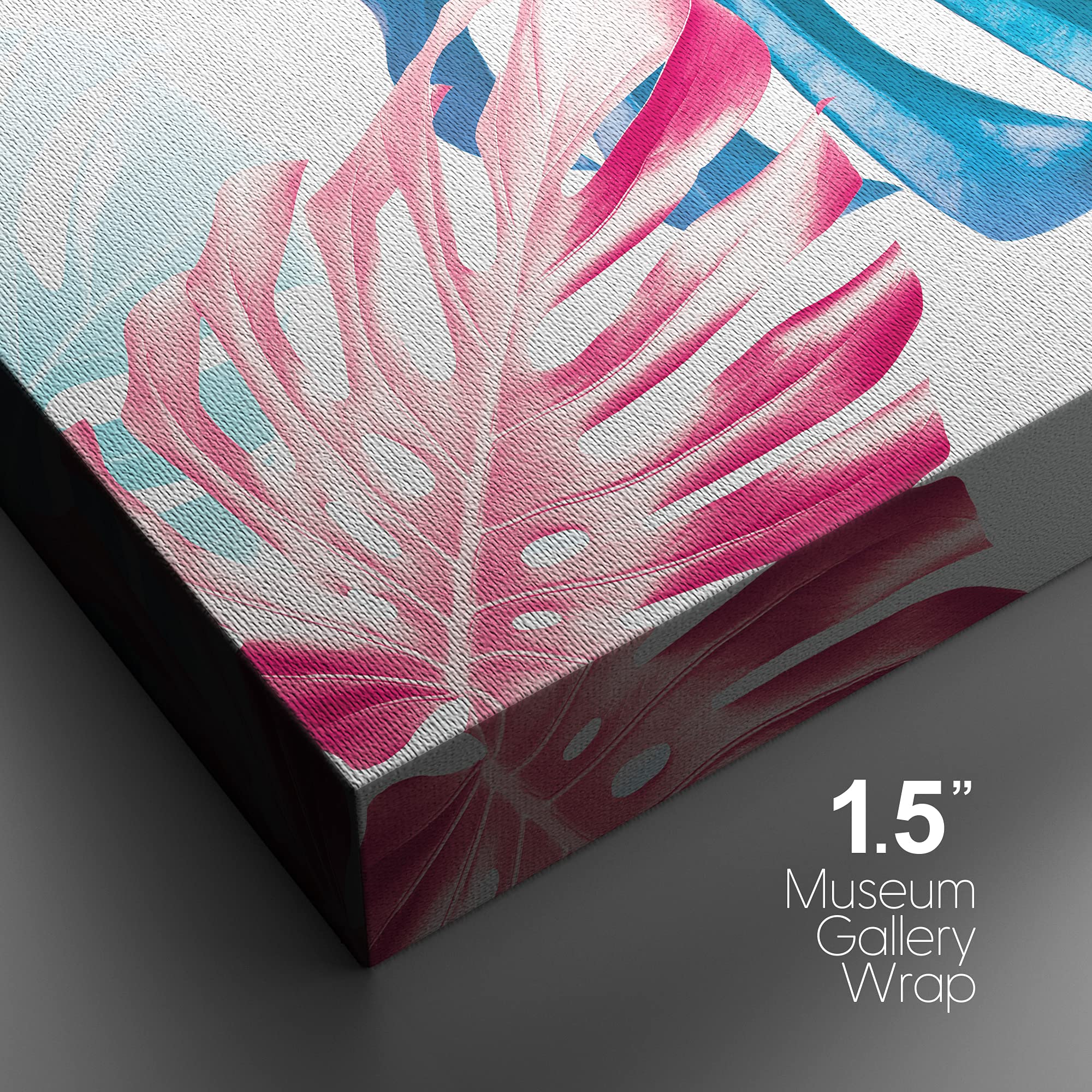Nwt Canvas Print Wall Art Blue, Red & Teal Monstera Leaf Collage Floral Plants Illustrations Modern Art Tropical Closeup Colorfu