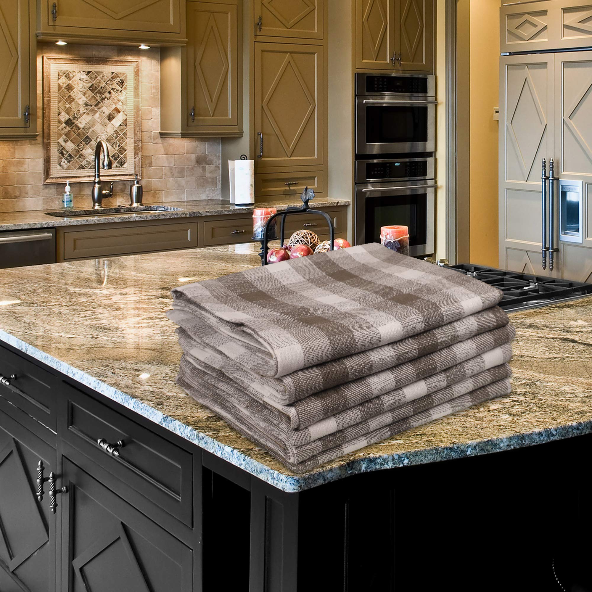 Gratico Kitchen Towels Set Of 6 Grey/White Checks Kitchen Towels 20X30 Inches 100% Cotton Highly Absorbent Kitchen Towels Premiu