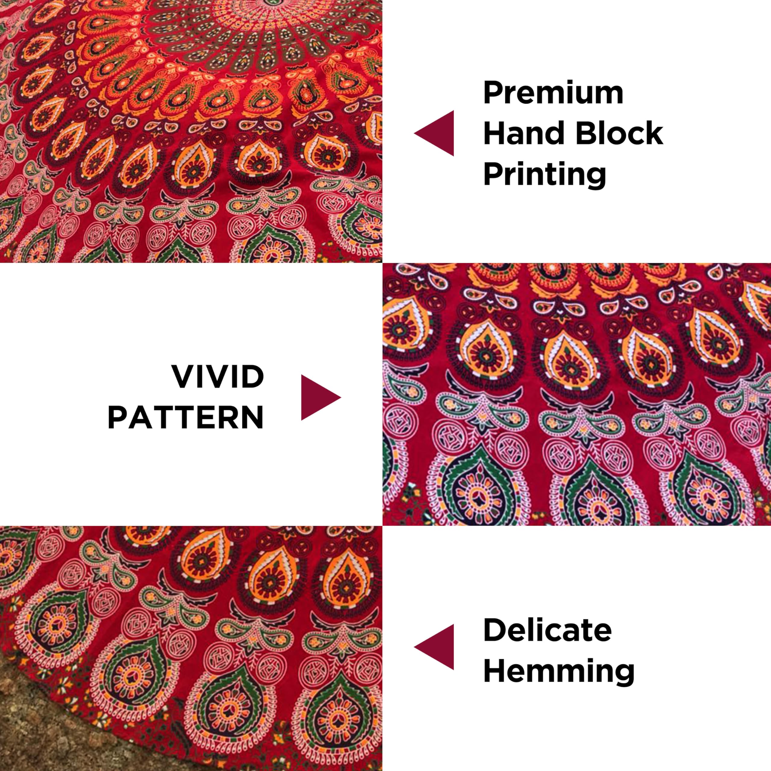 Raajsee Red Round Beach Tapestry Hippie/Boho Beach Blanket Mandala Roundie/Indian Cotton Throw - Round Tablecloth/Home Decor/Ind