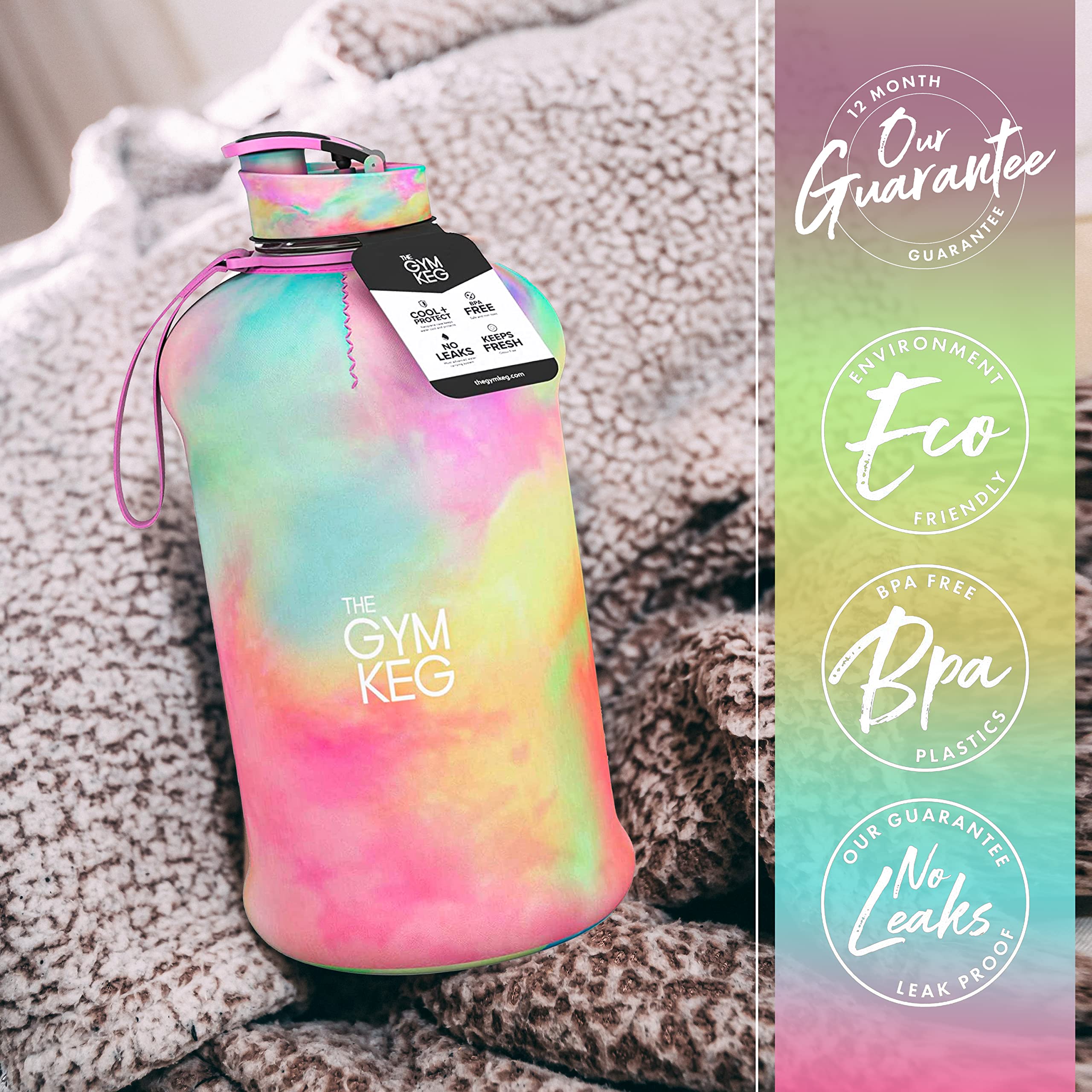 THE gYM KEg Sports Water Bottle (22 L)  Half gallon  carry Handle  Big Water Jug for Sport  Large Reusable Water Bottles  Ecofriendly  Tritan BPA Free Plastic  Leakproof (Love Tie Dye)