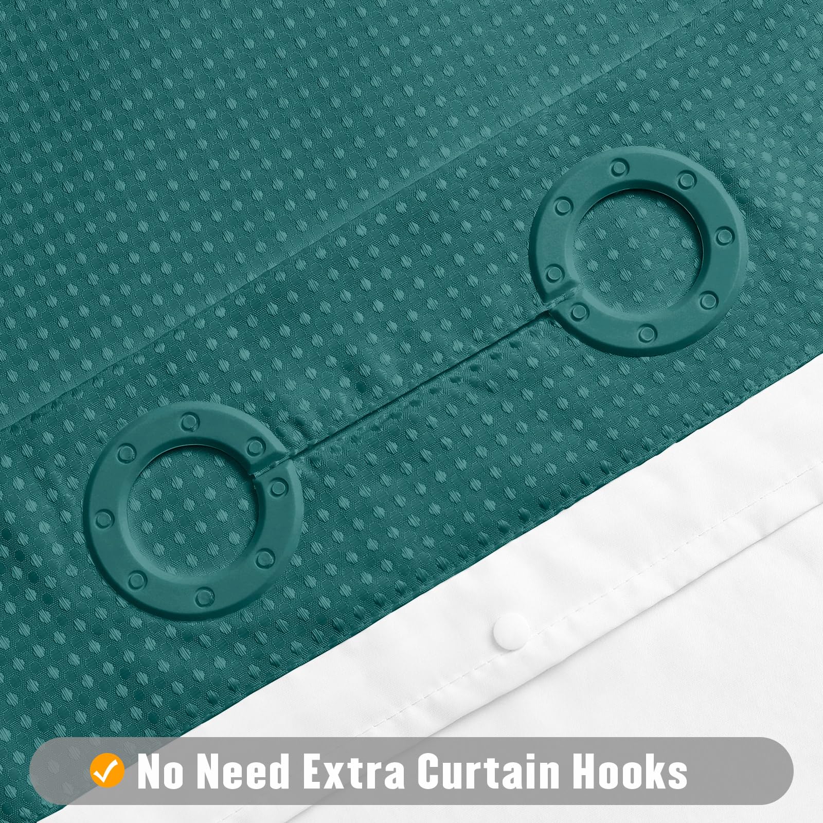 Mitovilla No Hooks Needed Extra Long Shower Curtain Set With Snap-In Liner, Green 86 Inch Xl Heavyweight Waffle Cloth Shower Cur