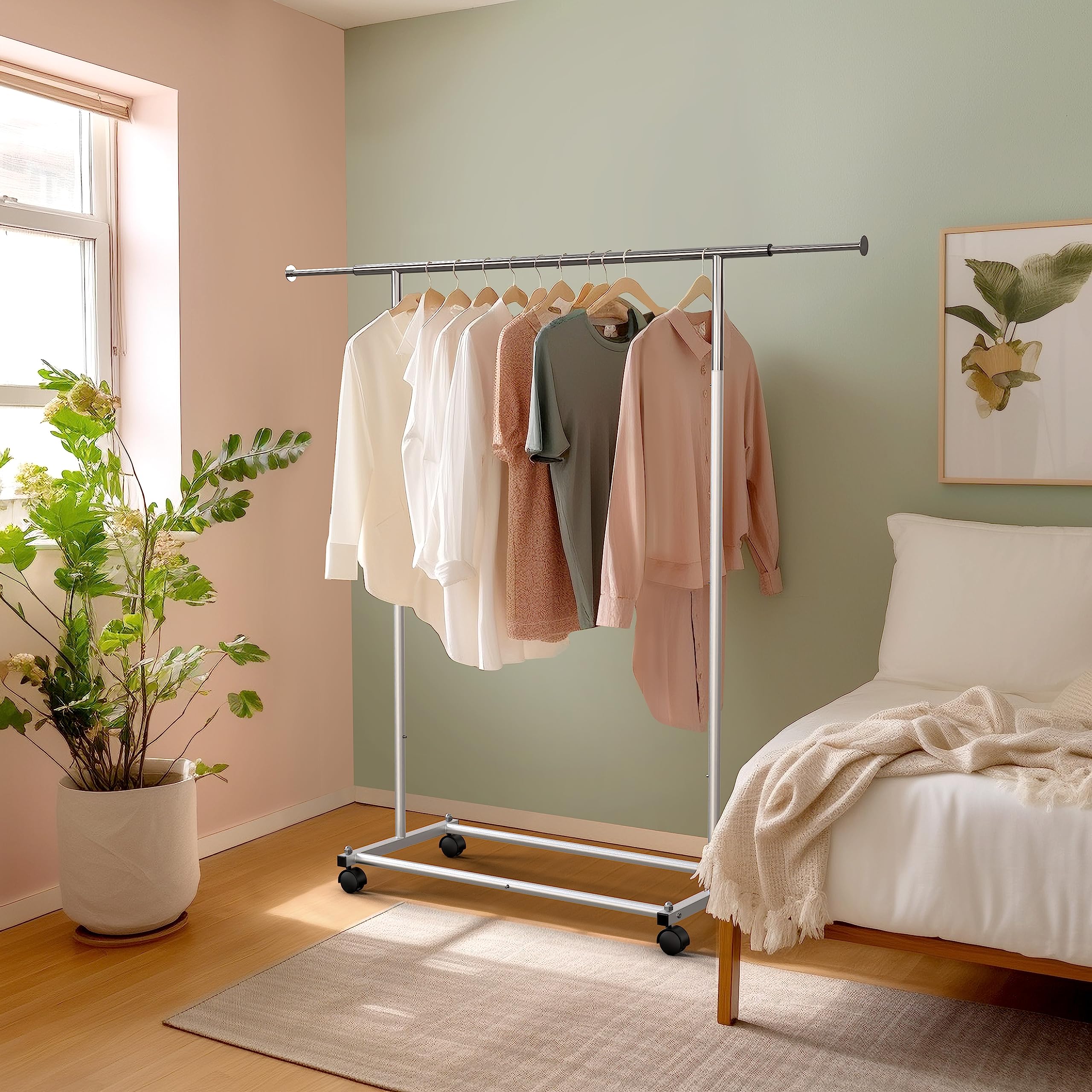 Simple Houseware Standard Rod Garment Rack, Silver