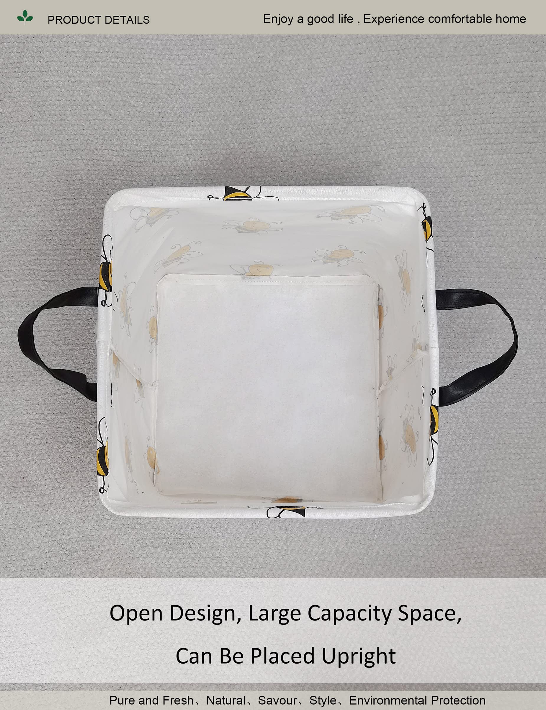 ONOEV Square Folding Laundry Basket  Canvas Basket Nersury Hamper Suitable for Children Office Bedroom Clothes Toys Storage(Bee)