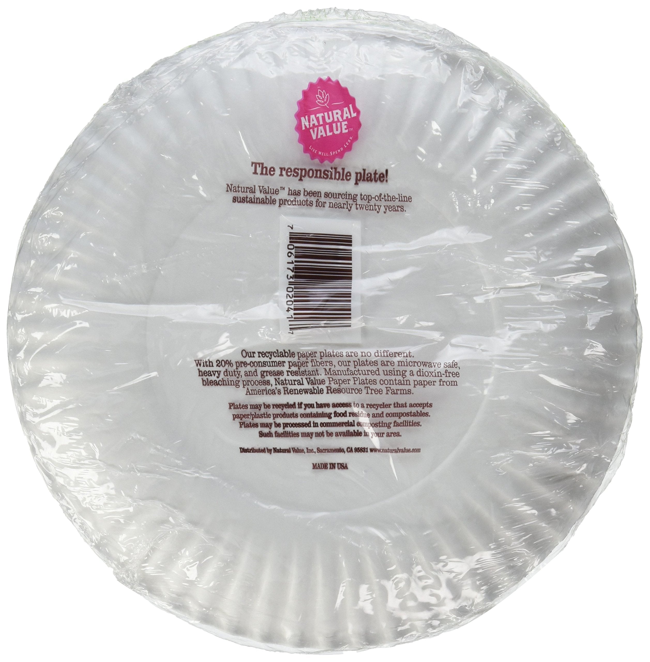 Natural Value Paper Plates, 9 Inch Diameter, 40 Count Boxes (Pack Of 24)