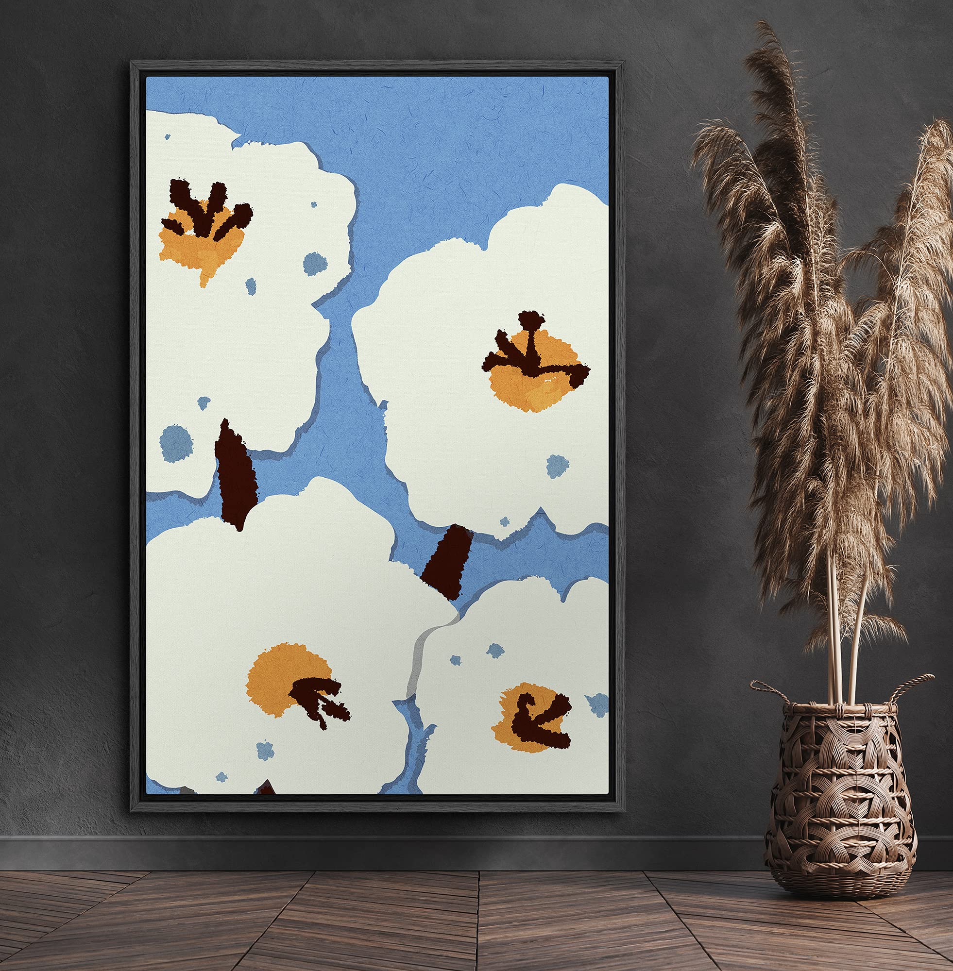 Signford Framed Canvas Print Wall Art Orange & White Flower Print Nature Wilderness Illustrations Modern Art Contemporary Colorf