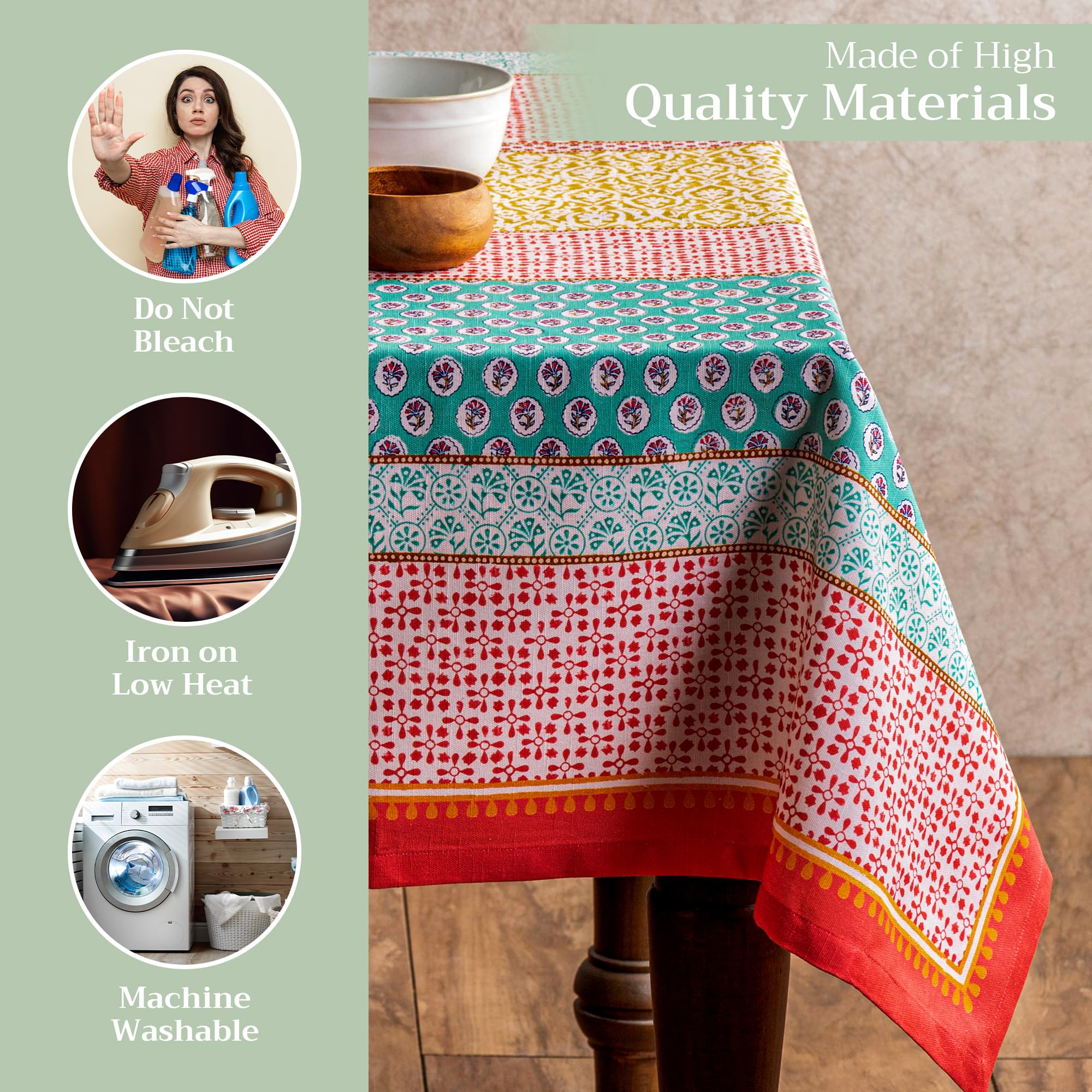 Maison d Hermine Table Cloth Rectangle Table 100% Cotton 60 x 120 Inches Tablecloth Reusable Decorative Everyday Use for Dining