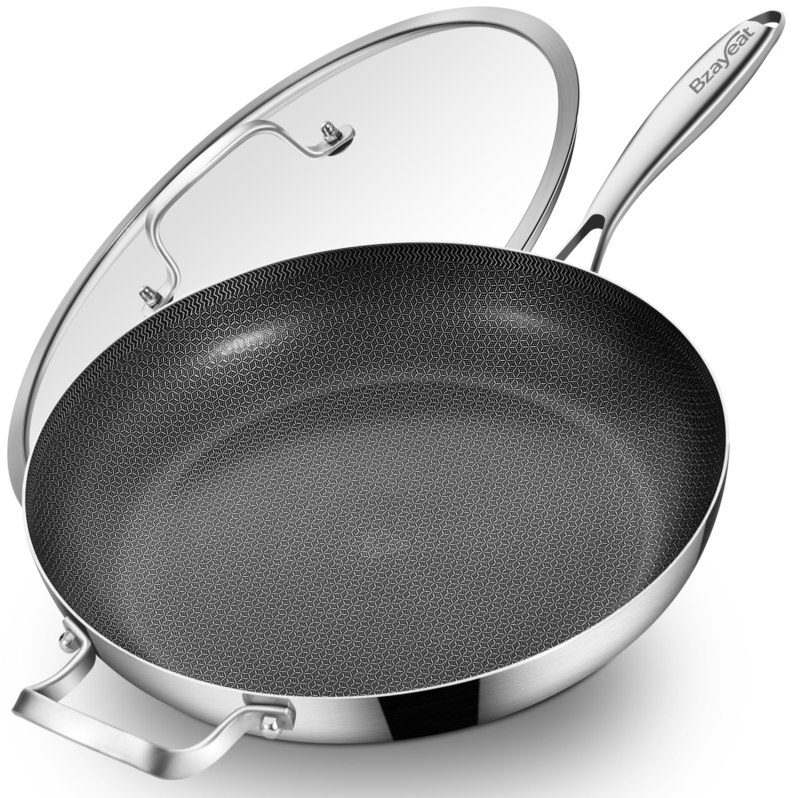 Bzayeat 14 Inch Nonstick Ceramic Nonstick Hybrid Frying Pan with Lid