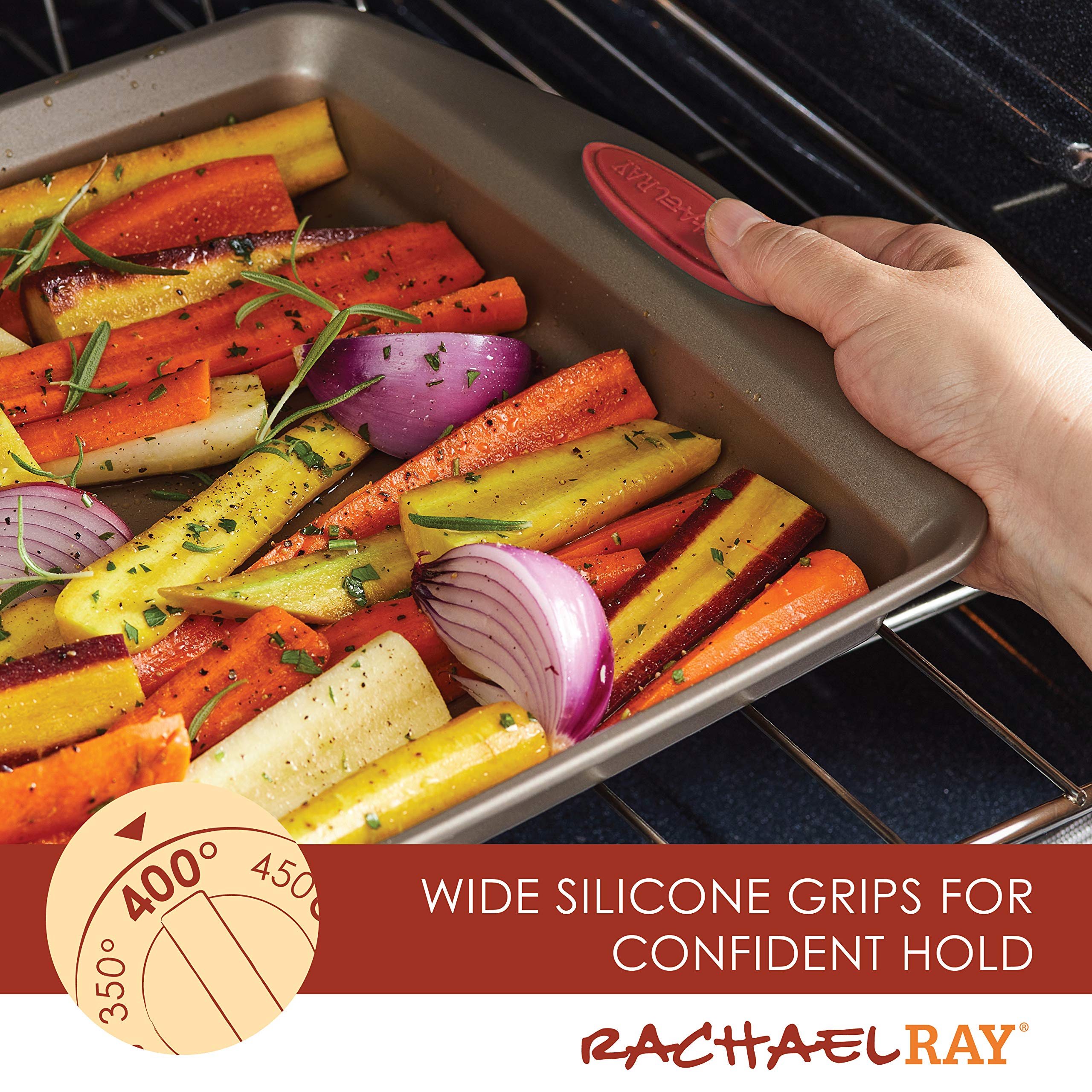 Rachael Ray Cucina Bakeware Set Includes Nonstick Cake Cookie Baking Sheet And Muffin Cupcake Pan, 4 Piece, Latte Brown With Cra